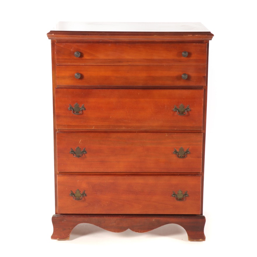 Colonial Style Cherry Finish Wood Four-Drawer Chest, Late 20th Century