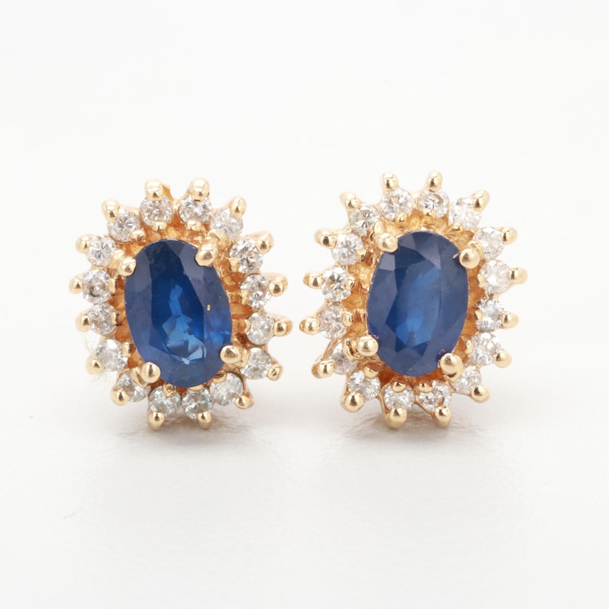 14K Yellow Gold Sapphire and Diamond Earrings