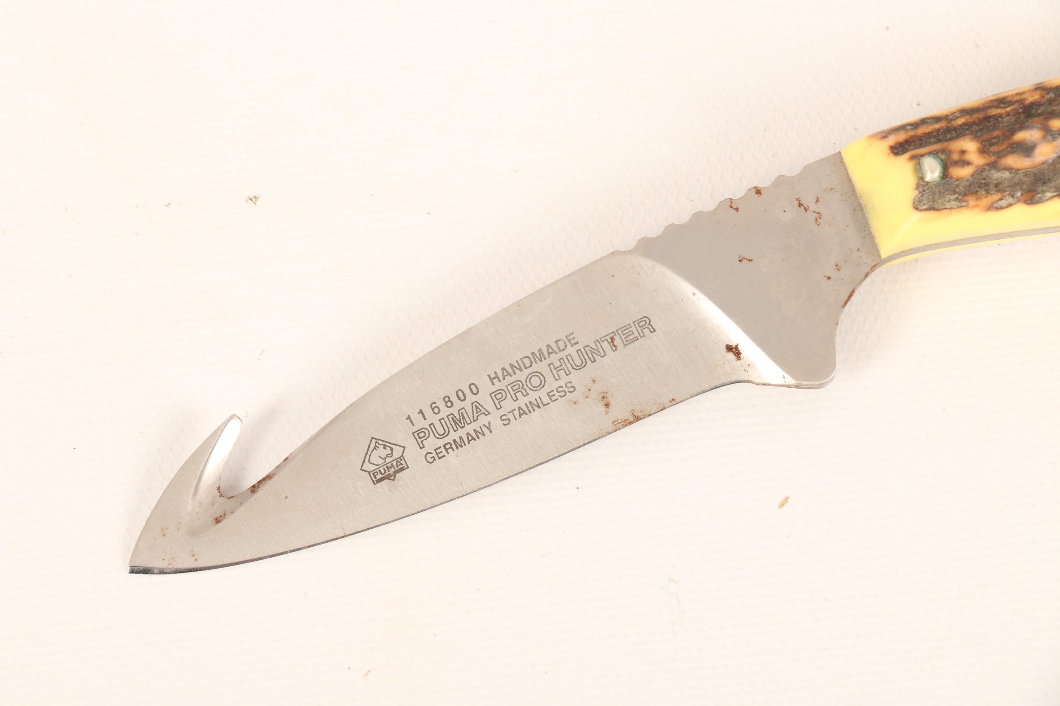 German Puma Bowie Knife and German Puma Pro Hunter Knife with Leather Sheath