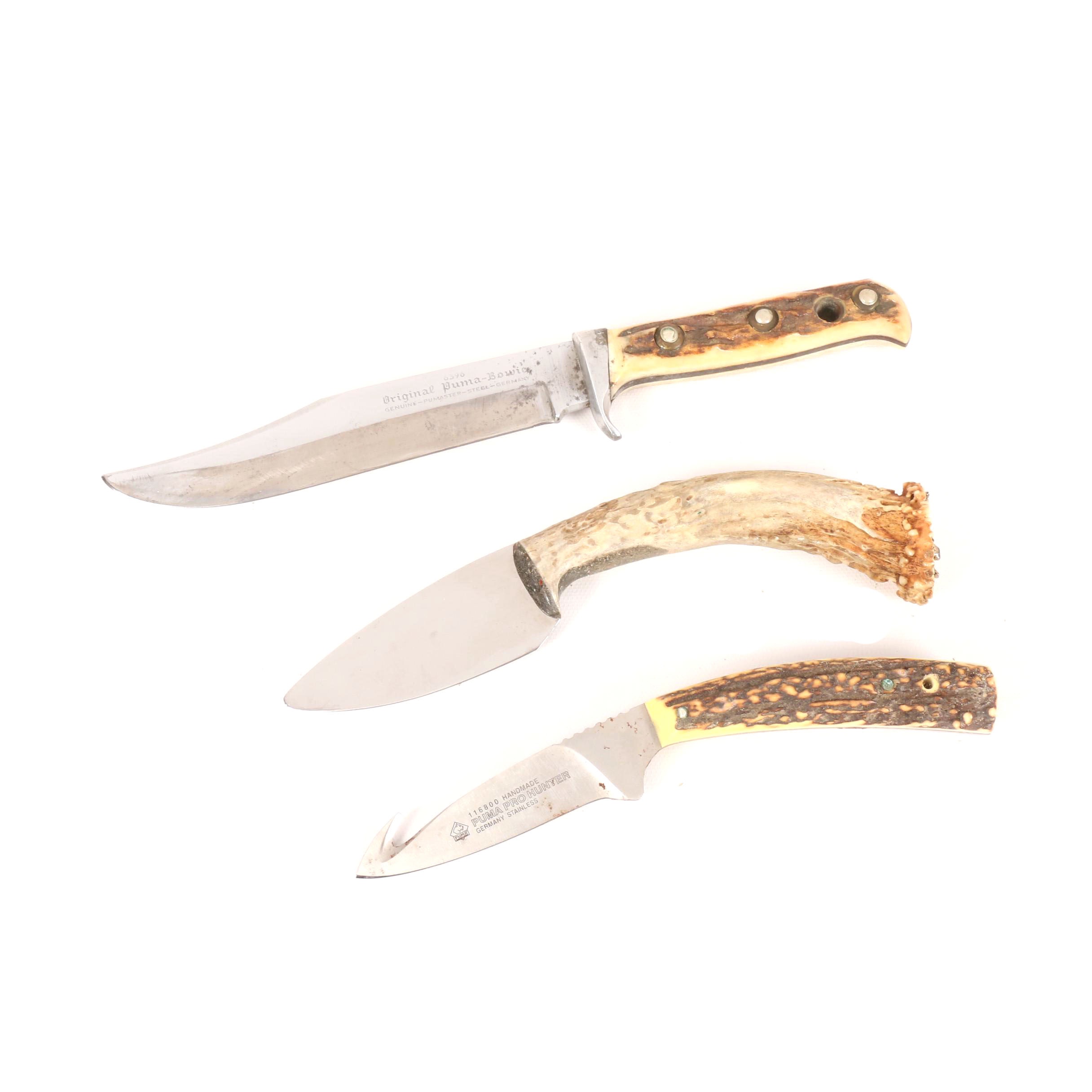 German Puma Bowie Knife and German Puma Pro Hunter Knife with Leather Sheath