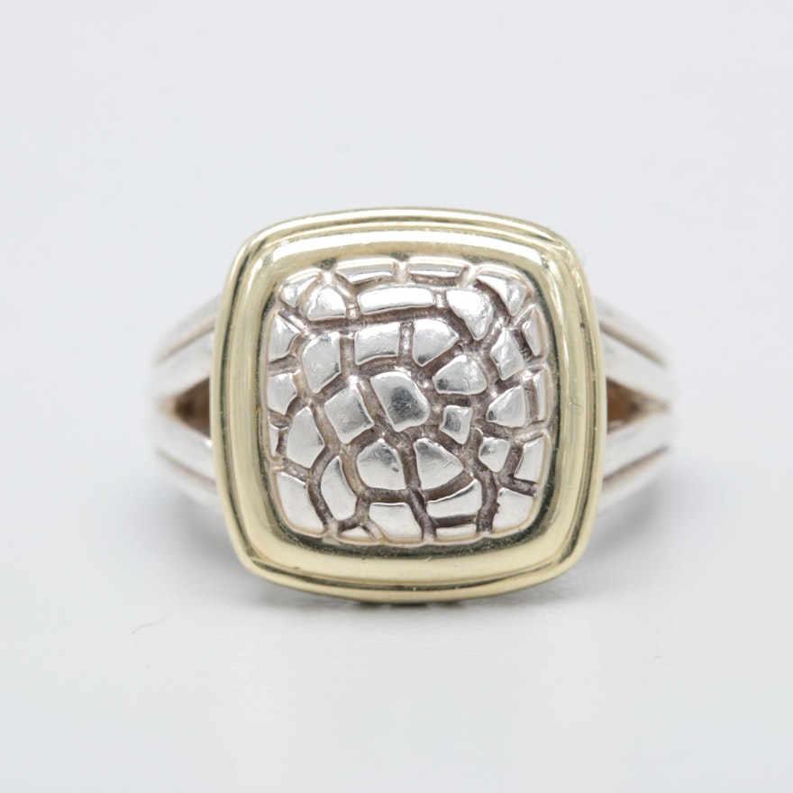 Charles Krypell Sterling Silver and 14K Yellow Gold Ring