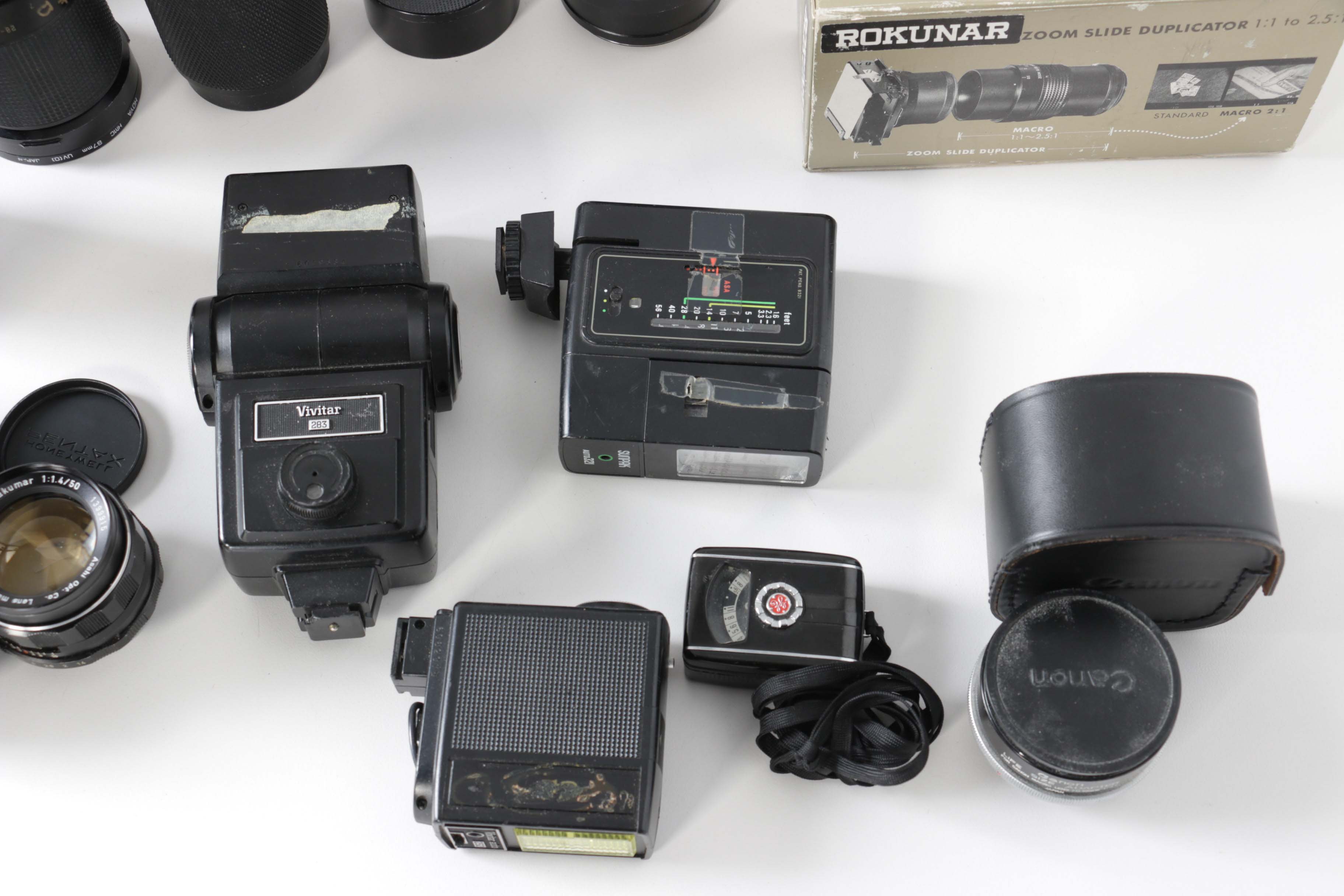 Camera Lenses and Flashes including Rokunar Zoom Slide Duplicator