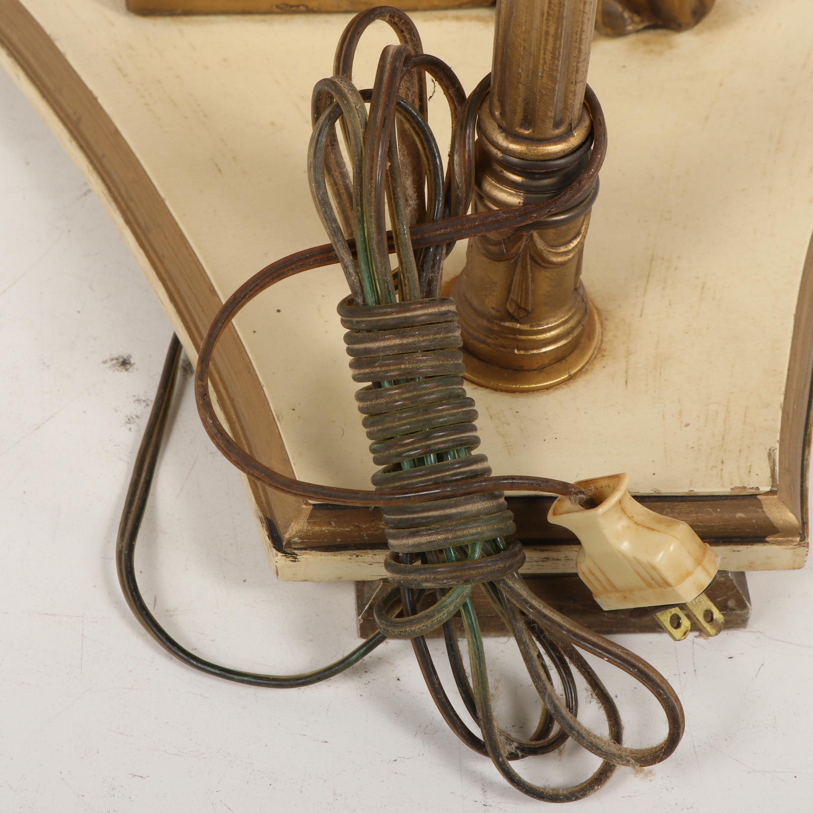 Baroque Style Gilt Metal and Glass Side Table Floor Lamp with Shade