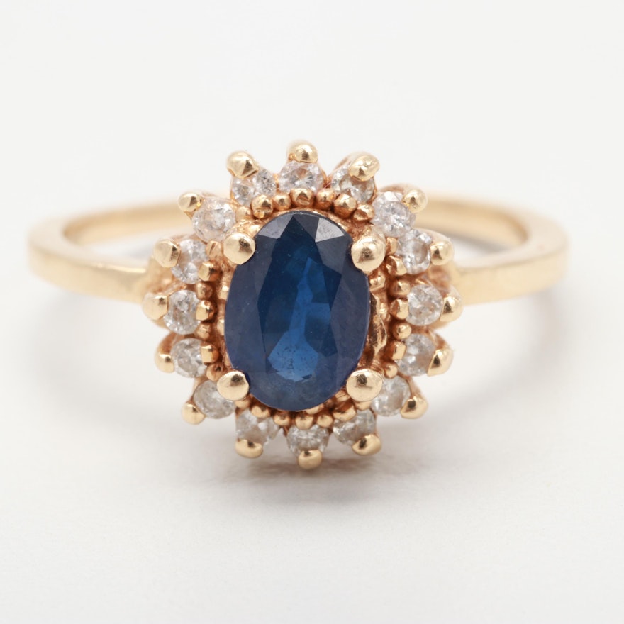 14K Yellow Gold Sapphire and Diamond Ring