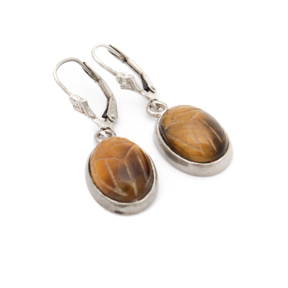Sterling Silver Tiger Eye Scarab Earrings