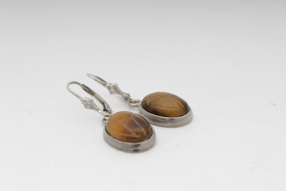 Sterling Silver Tiger Eye Scarab Earrings