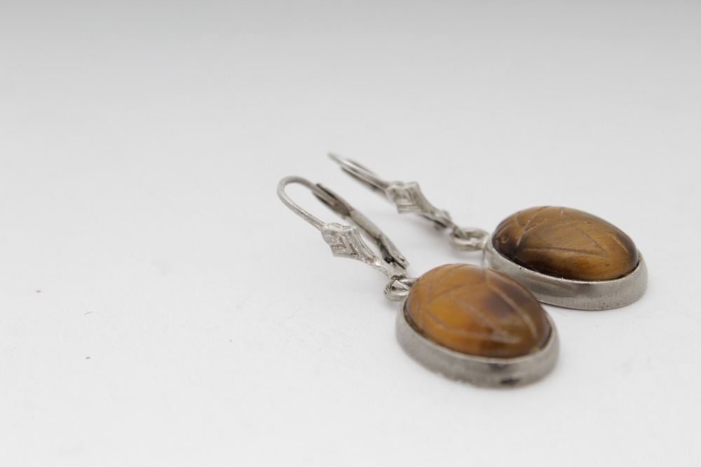 Sterling Silver Tiger Eye Scarab Earrings
