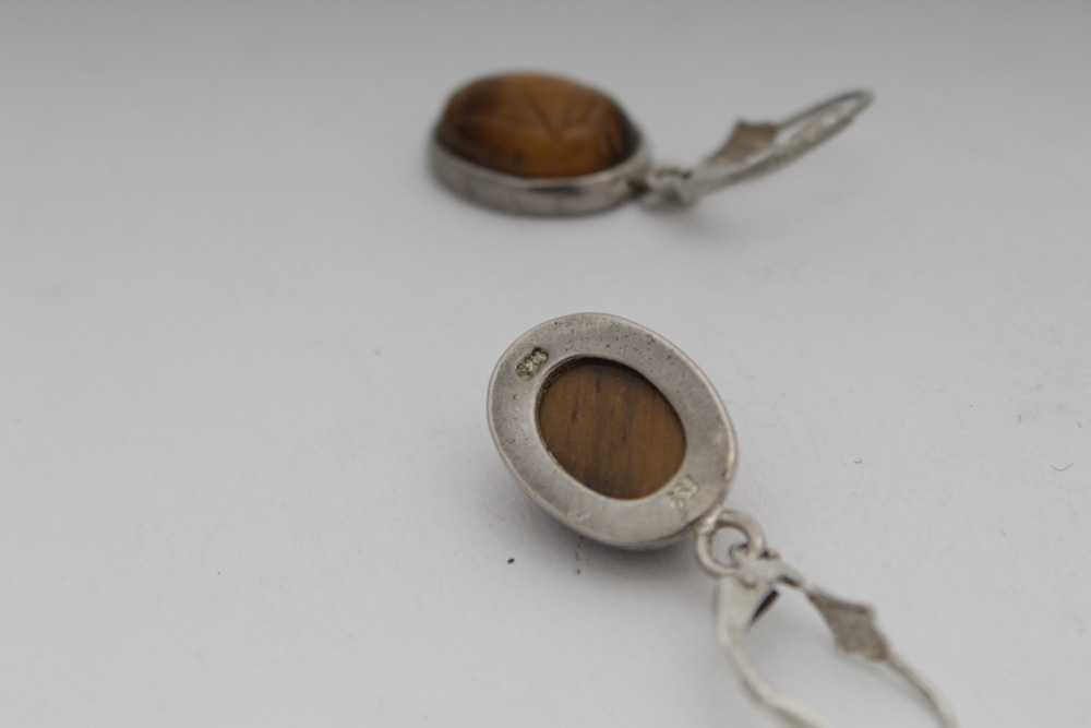 Sterling Silver Tiger Eye Scarab Earrings