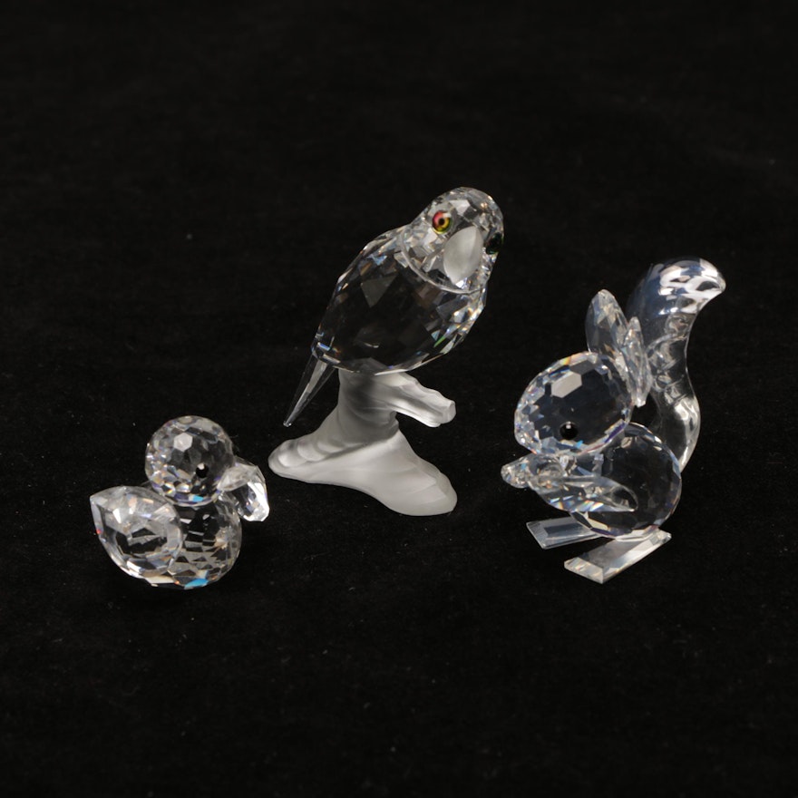 Swarovski Crystal Squirrel & Bird Miniature Figurines