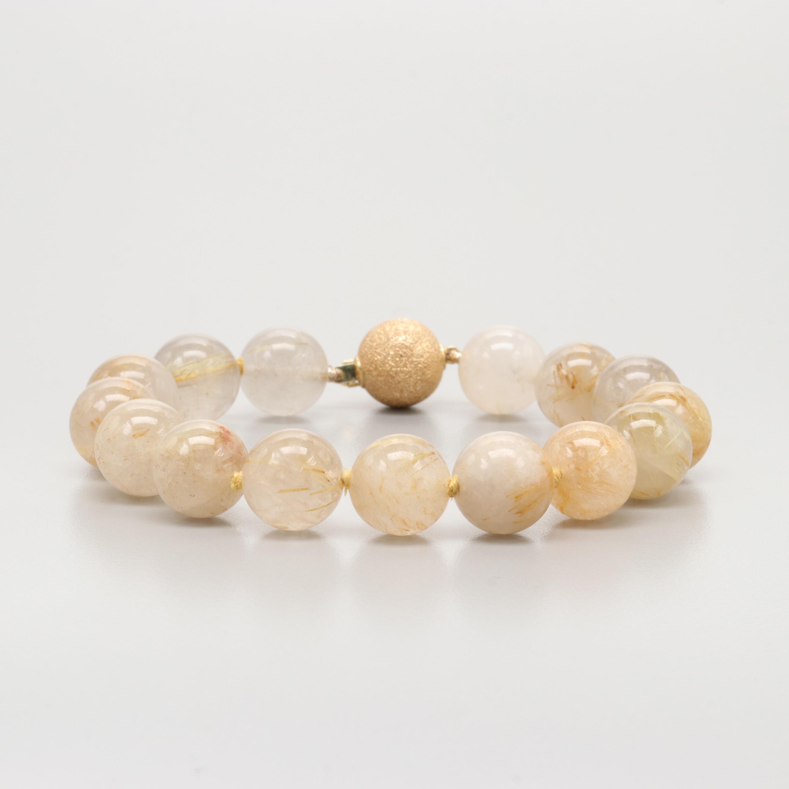 14K Yellow Gold Rutilated Quartz Bracelet