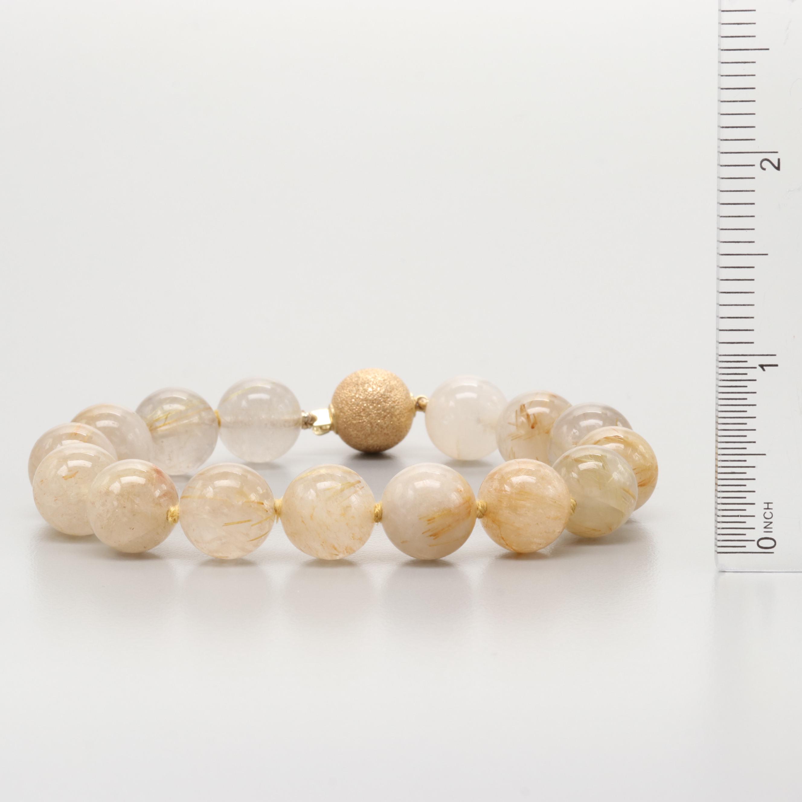 14K Yellow Gold Rutilated Quartz Bracelet
