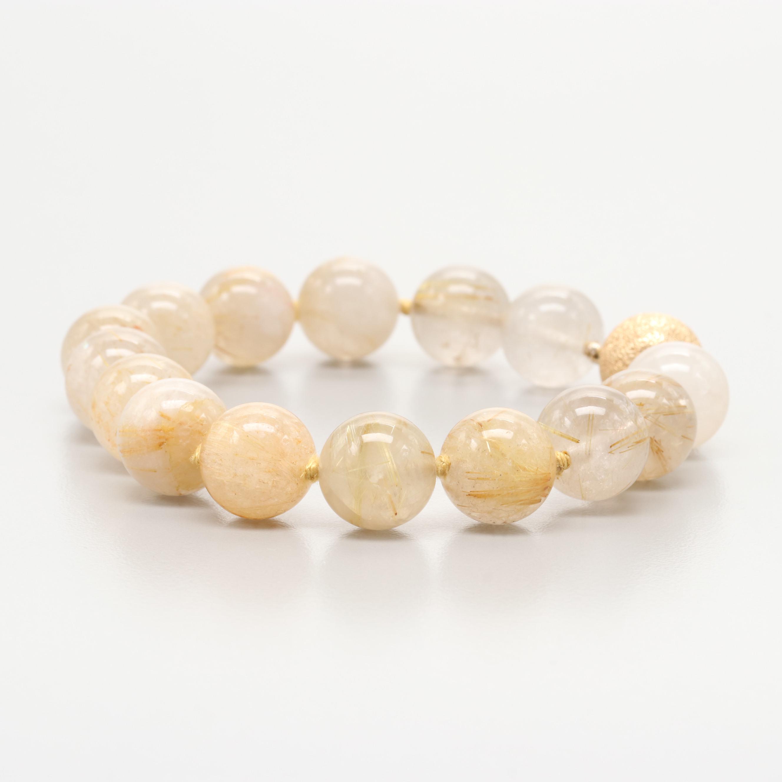 14K Yellow Gold Rutilated Quartz Bracelet