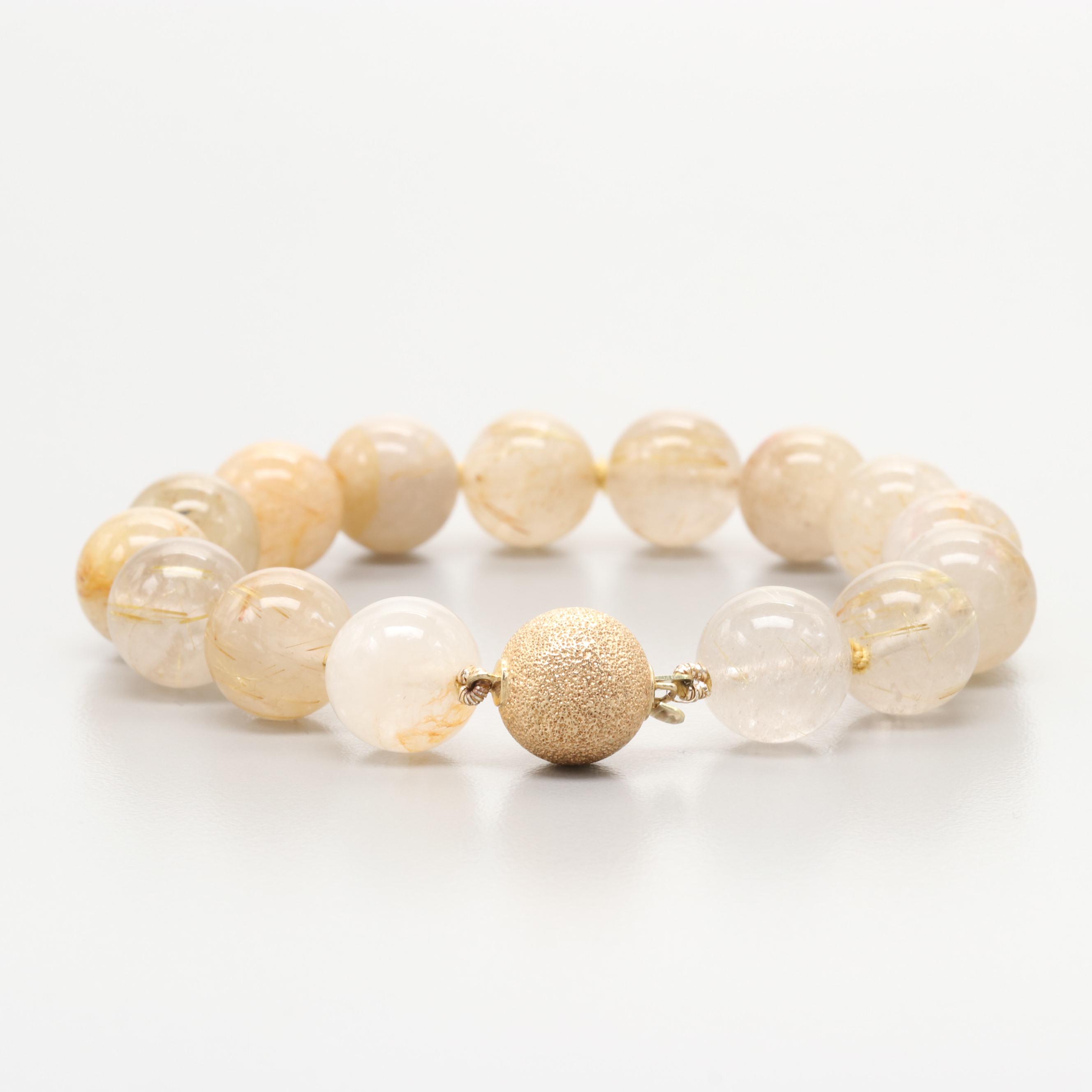 14K Yellow Gold Rutilated Quartz Bracelet