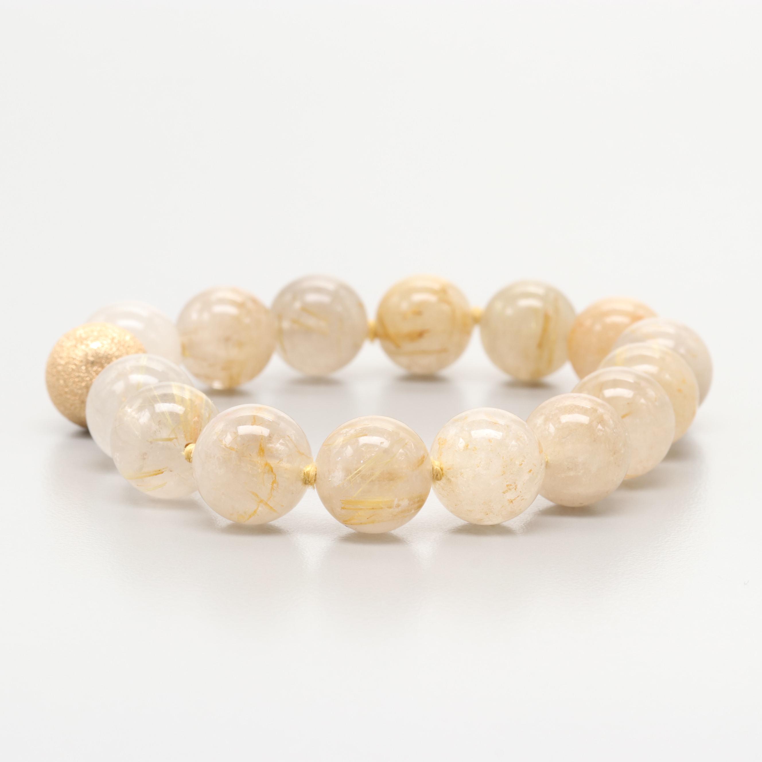 14K Yellow Gold Rutilated Quartz Bracelet