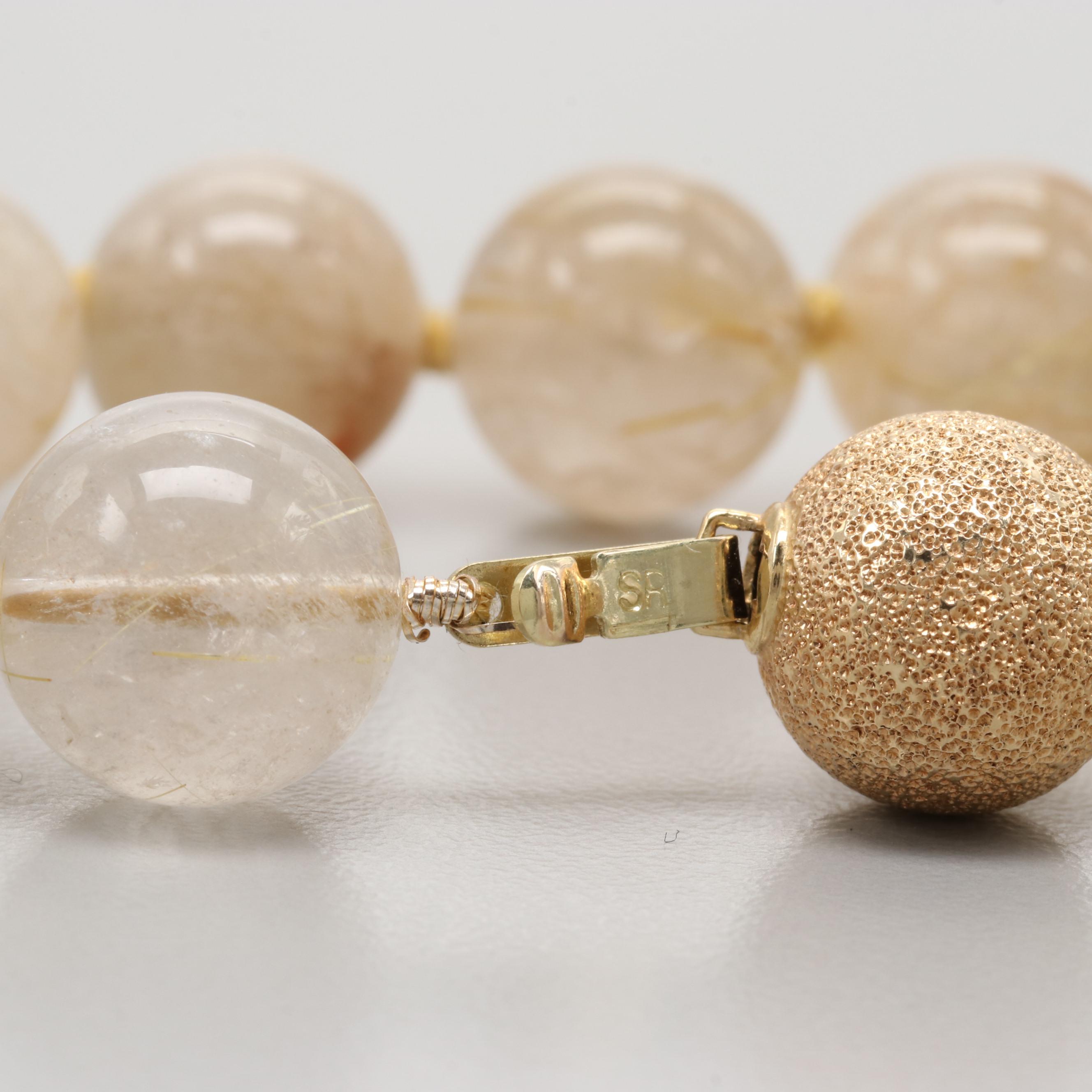 14K Yellow Gold Rutilated Quartz Bracelet