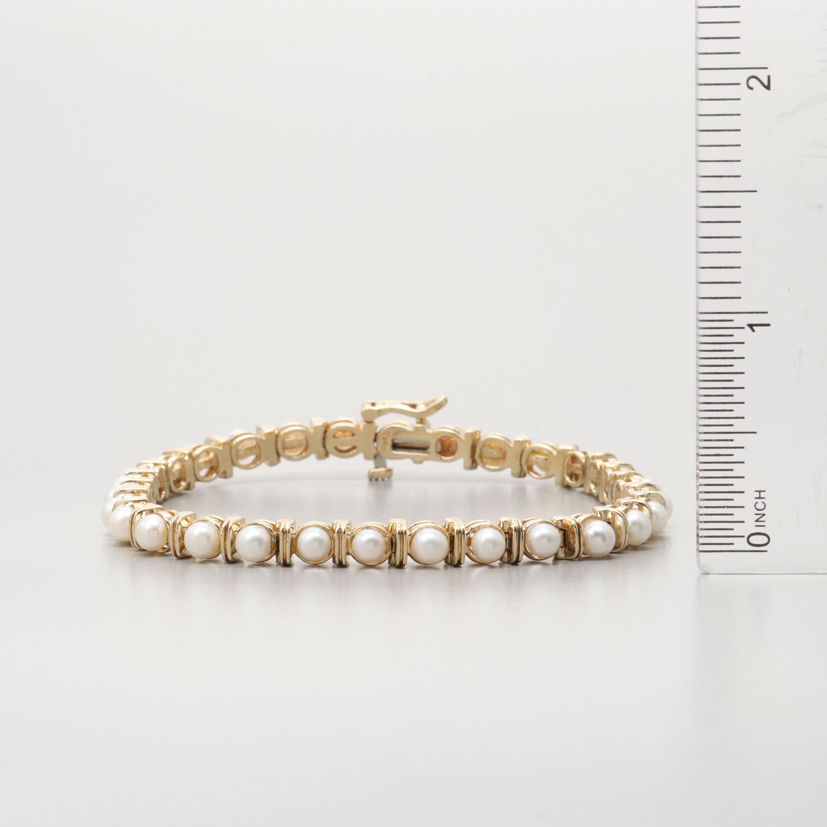 14K Yellow Gold Cultured Pearl Bracelet