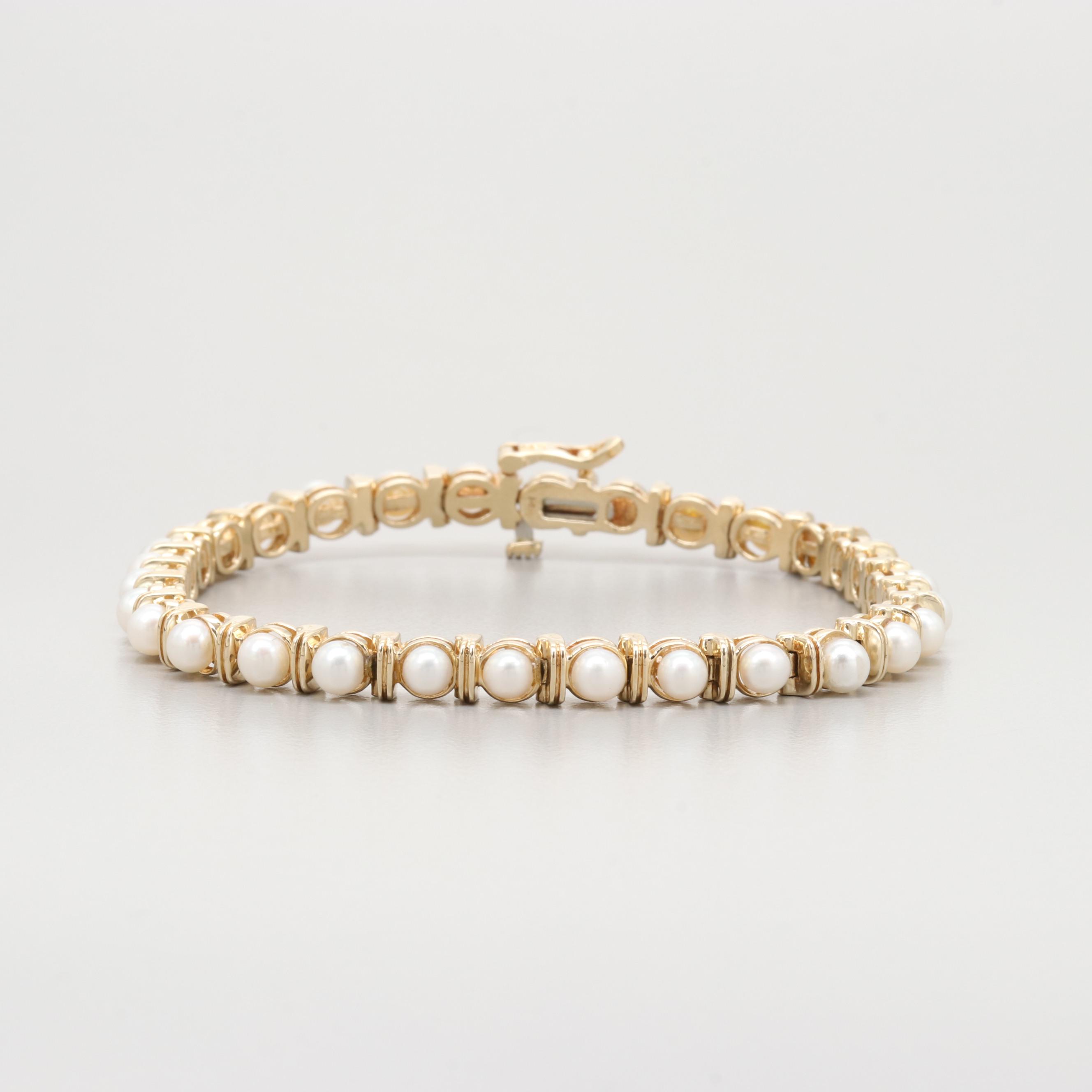 14K Yellow Gold Cultured Pearl Bracelet