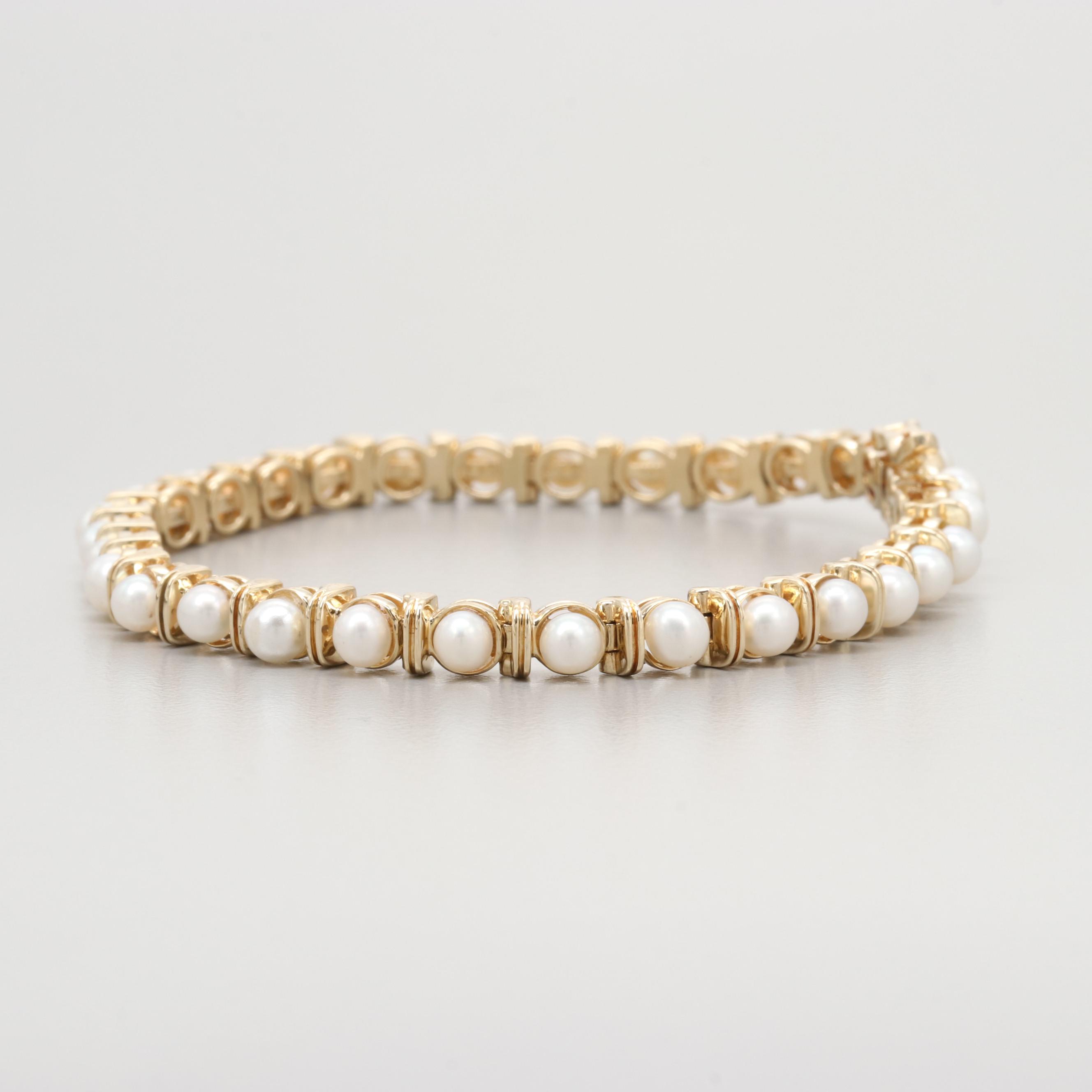 14K Yellow Gold Cultured Pearl Bracelet