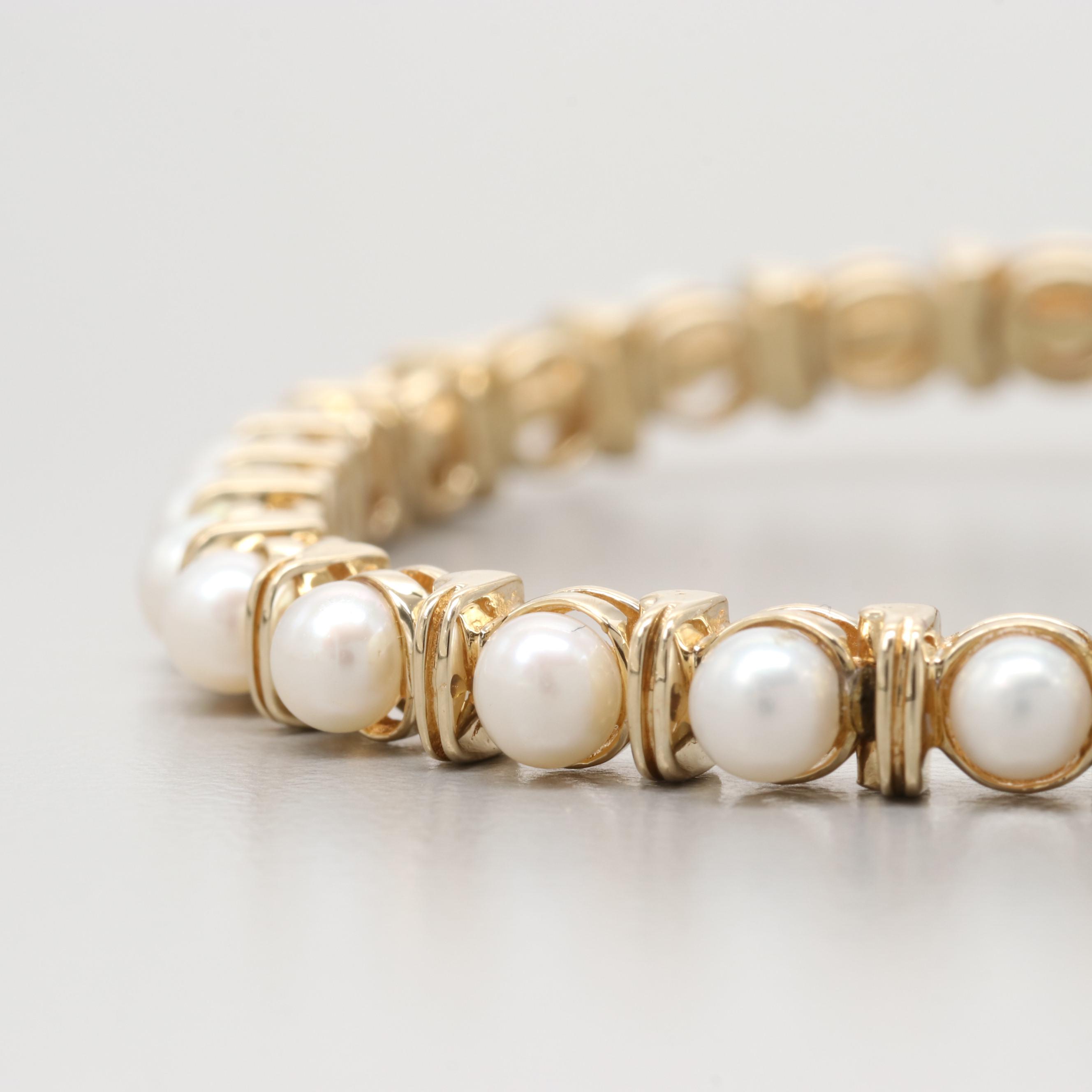 14K Yellow Gold Cultured Pearl Bracelet