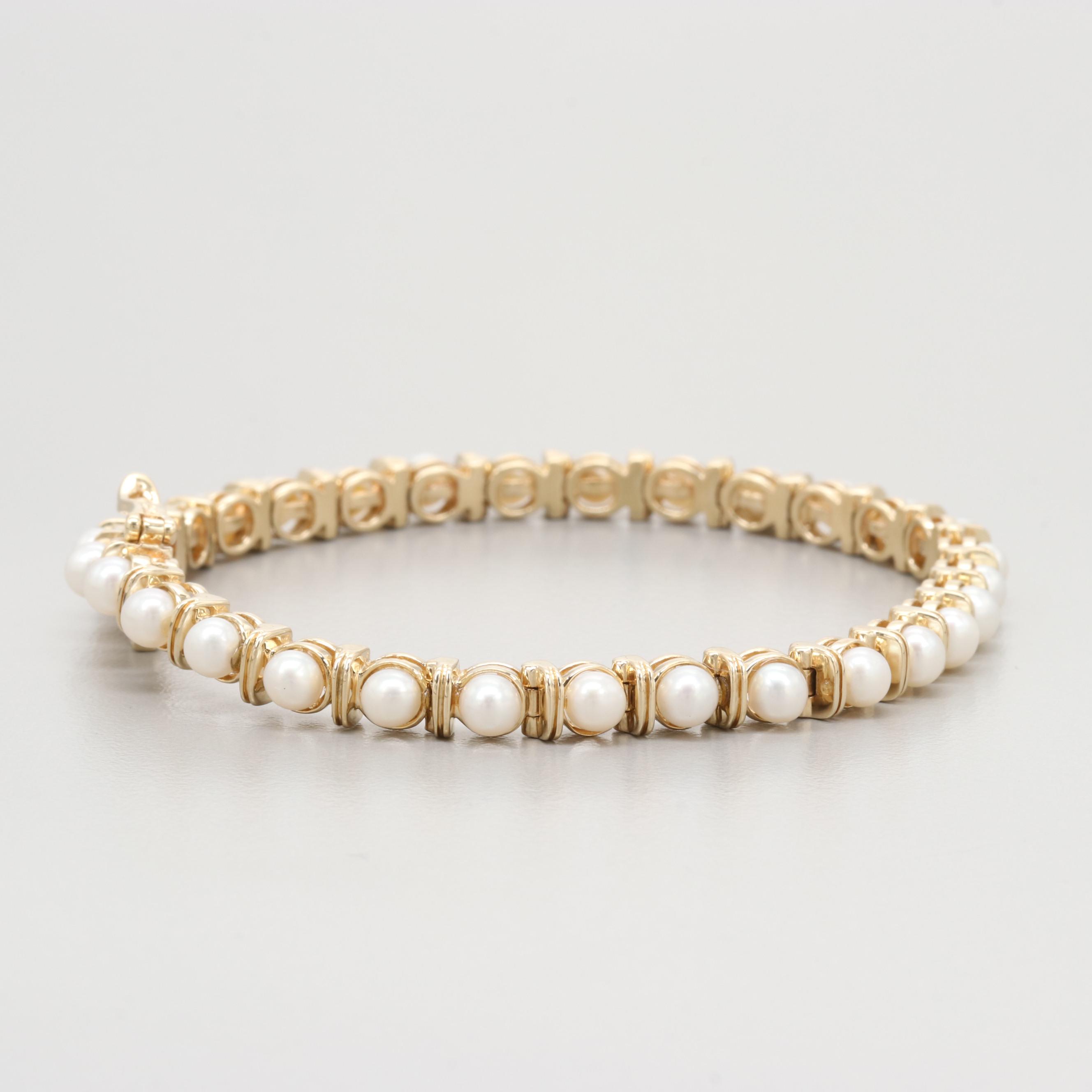 14K Yellow Gold Cultured Pearl Bracelet
