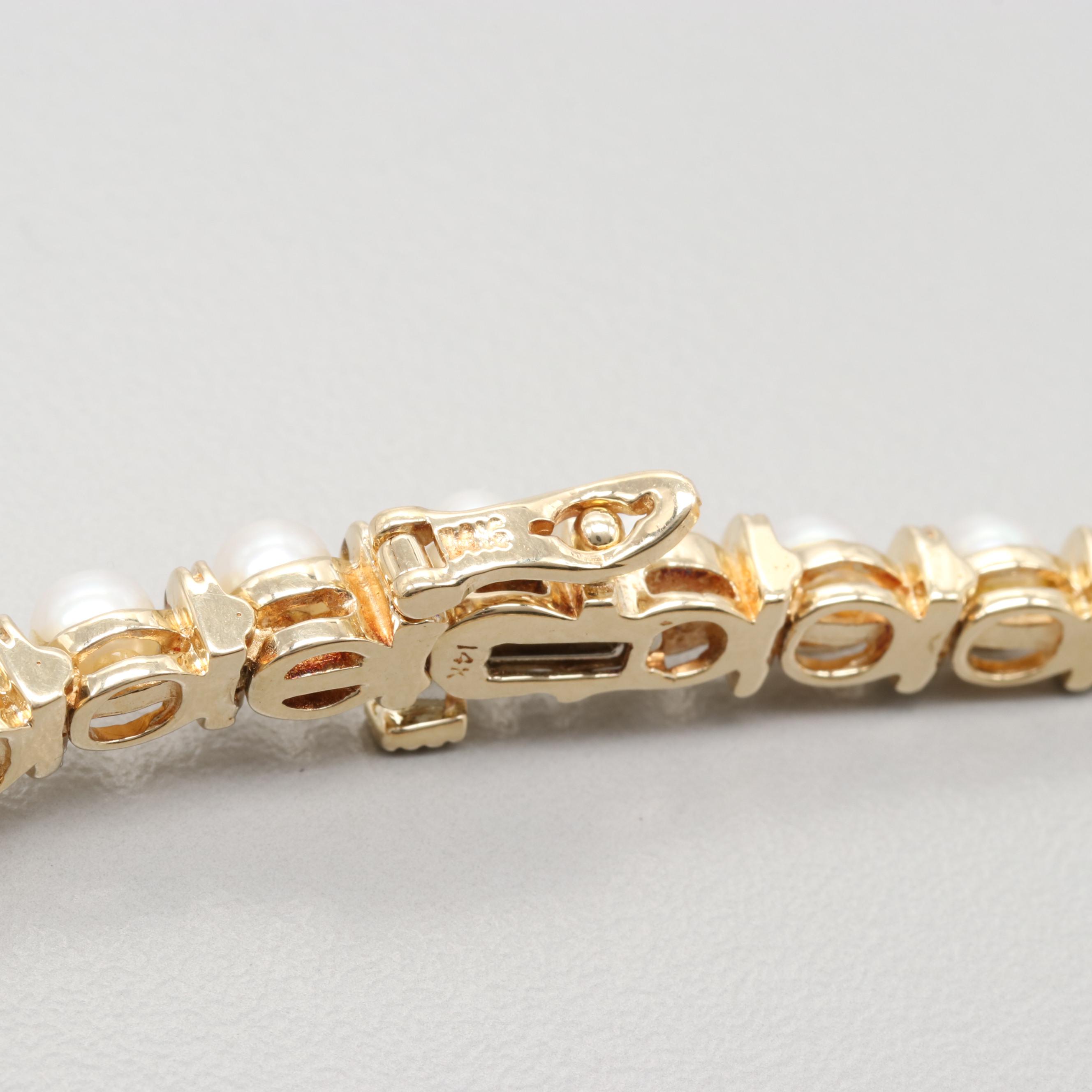 14K Yellow Gold Cultured Pearl Bracelet