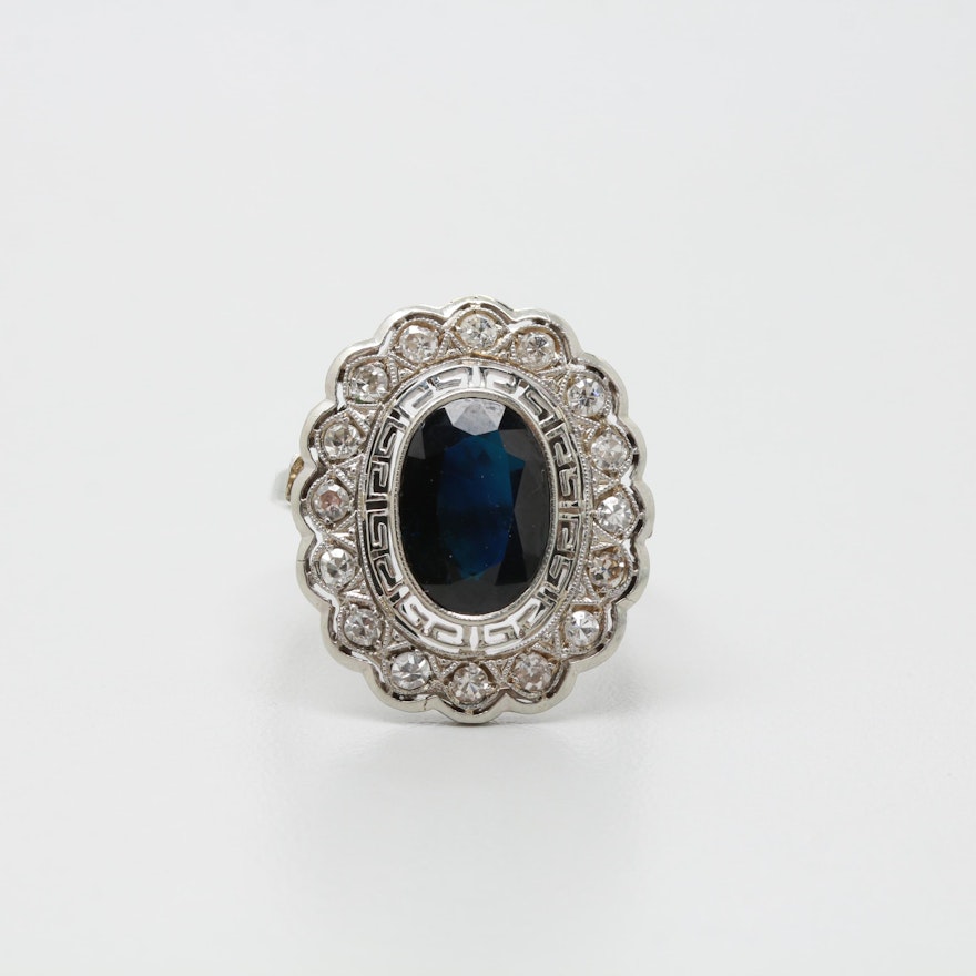 18K White Gold 2.91 CT Sapphire and Diamond Ring