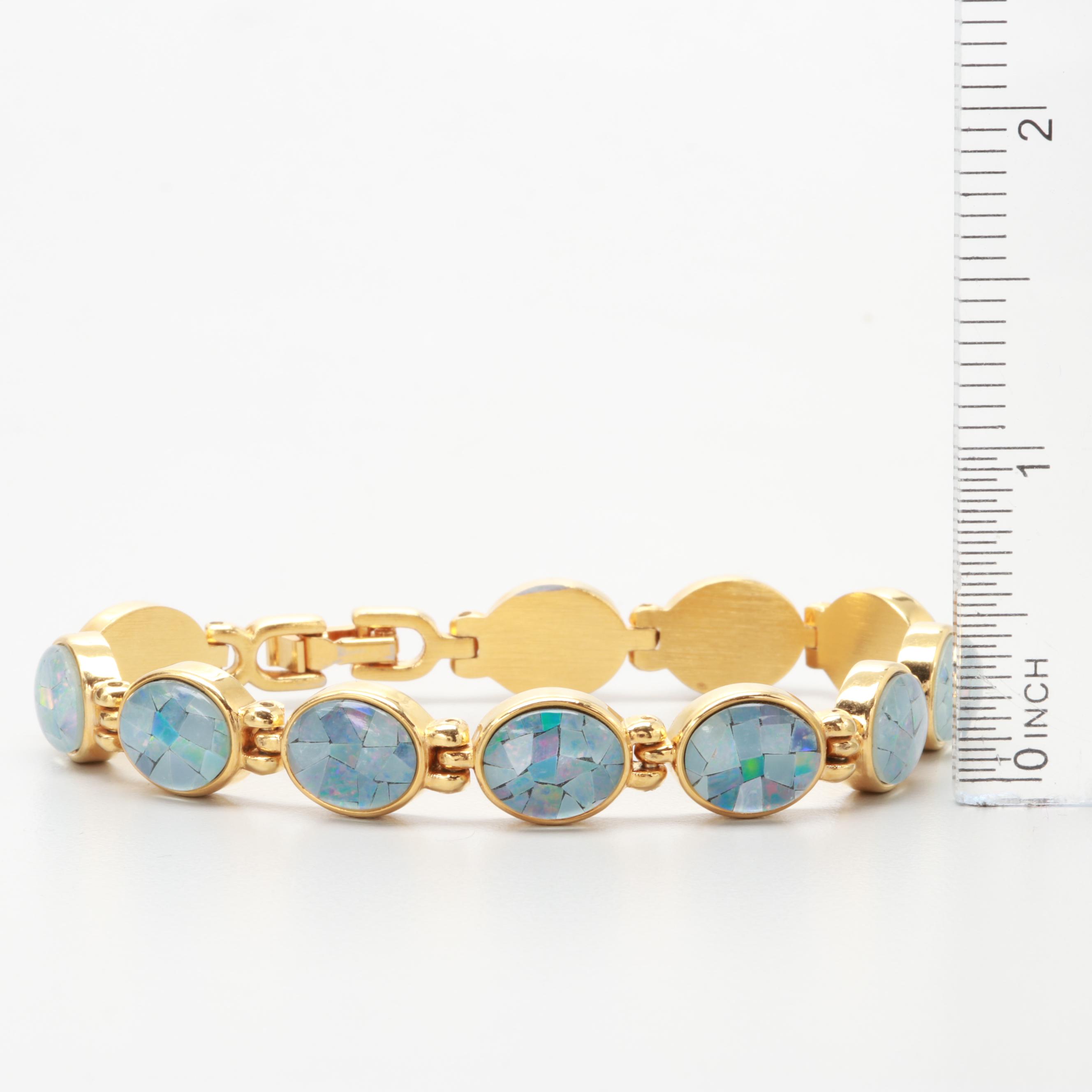 Gold Tone Mosaic Opal Triplet Bracelet
