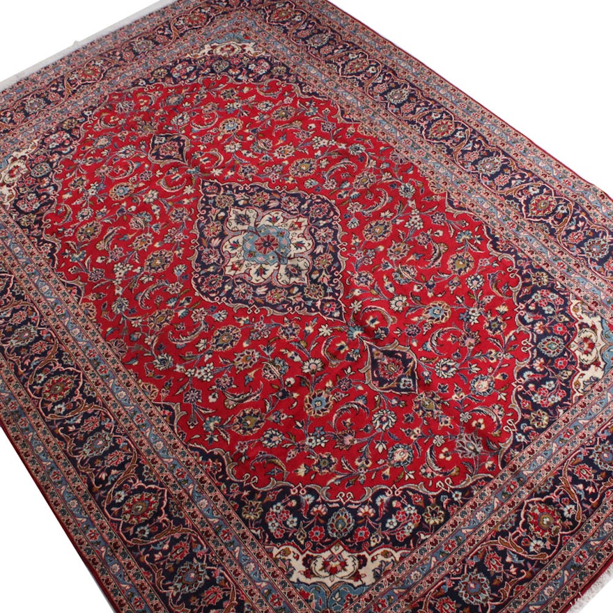 9'7 x 13'5 Hand-Knotted Persian Kashan Room Size Rug, circa 1970
