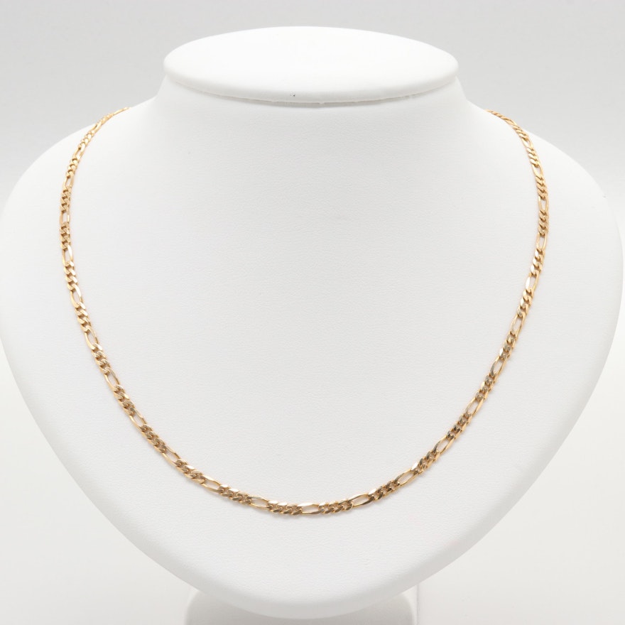 14K Yellow Gold Figaro Chain Link Necklace