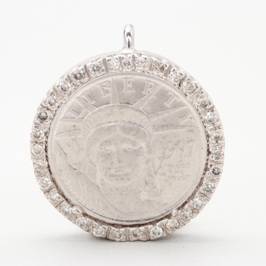 14K White Gold Diamond Pendant with a 1997-W $10 Platinum Eagle Bullion Coin