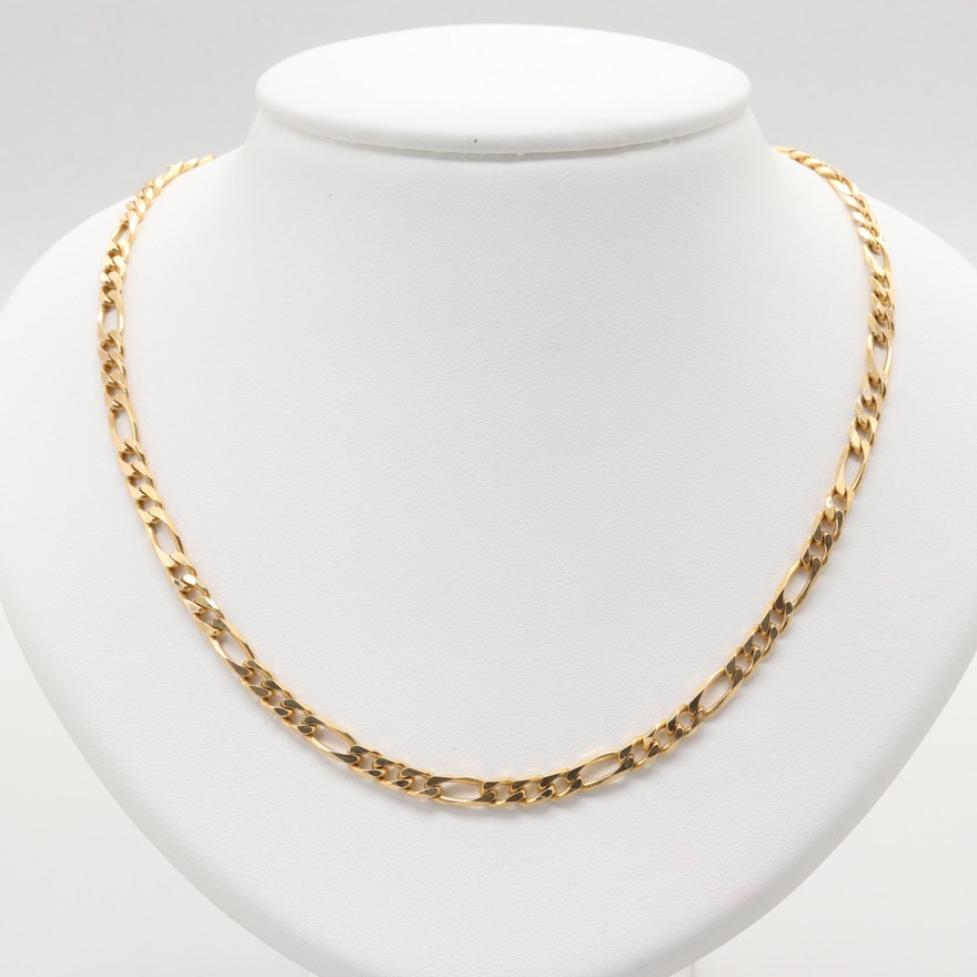 14K Yellow Gold Figaro Chain Link Necklace