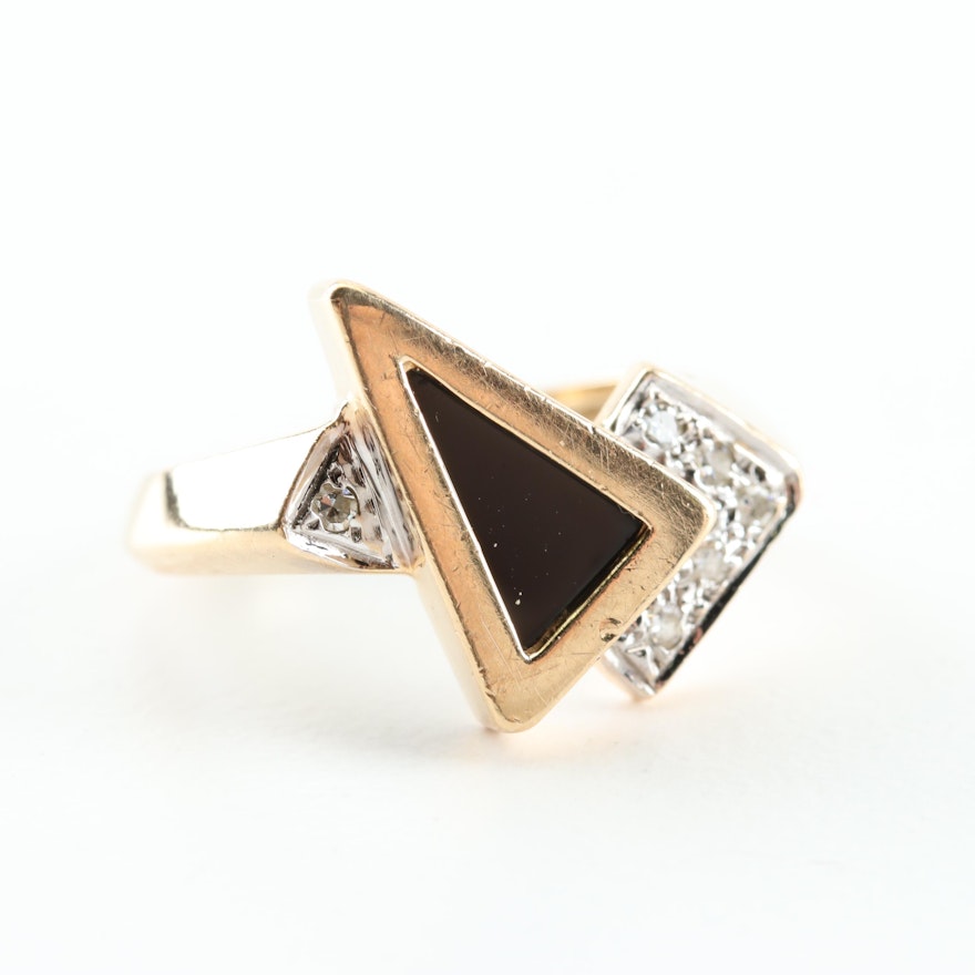 14K Yellow Gold, Black Onyx, and Diamond Ring