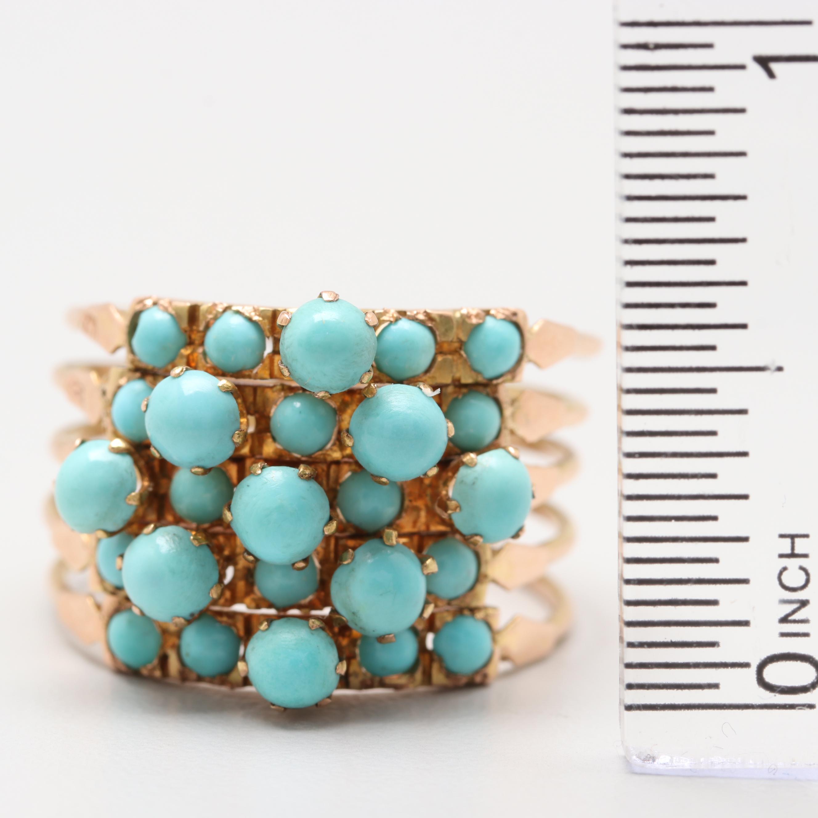 Vintage 14K Yellow Gold Turquoise Harem Ring