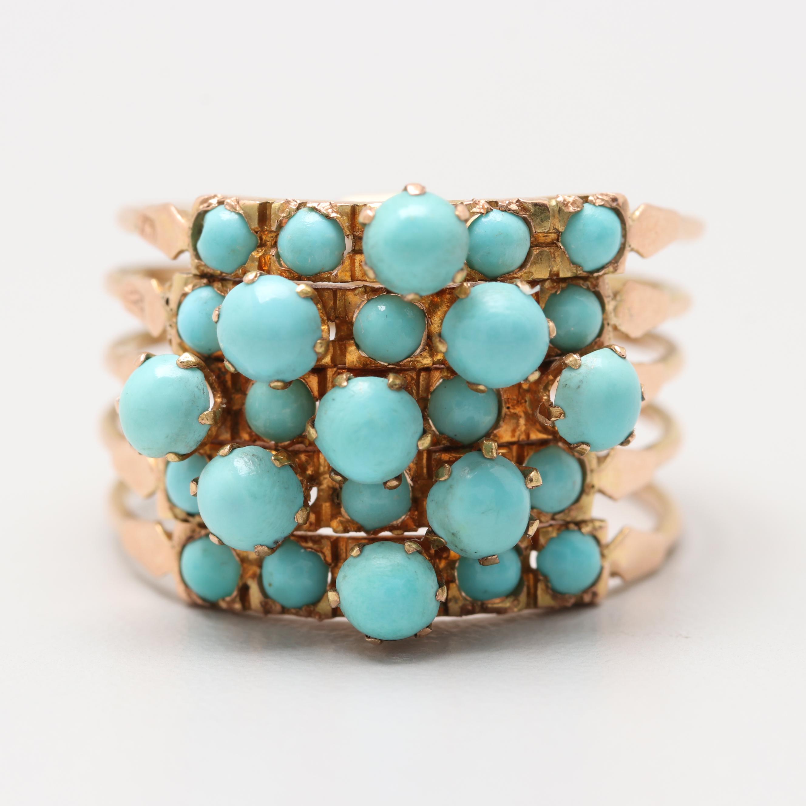 Vintage 14K Yellow Gold Turquoise Harem Ring
