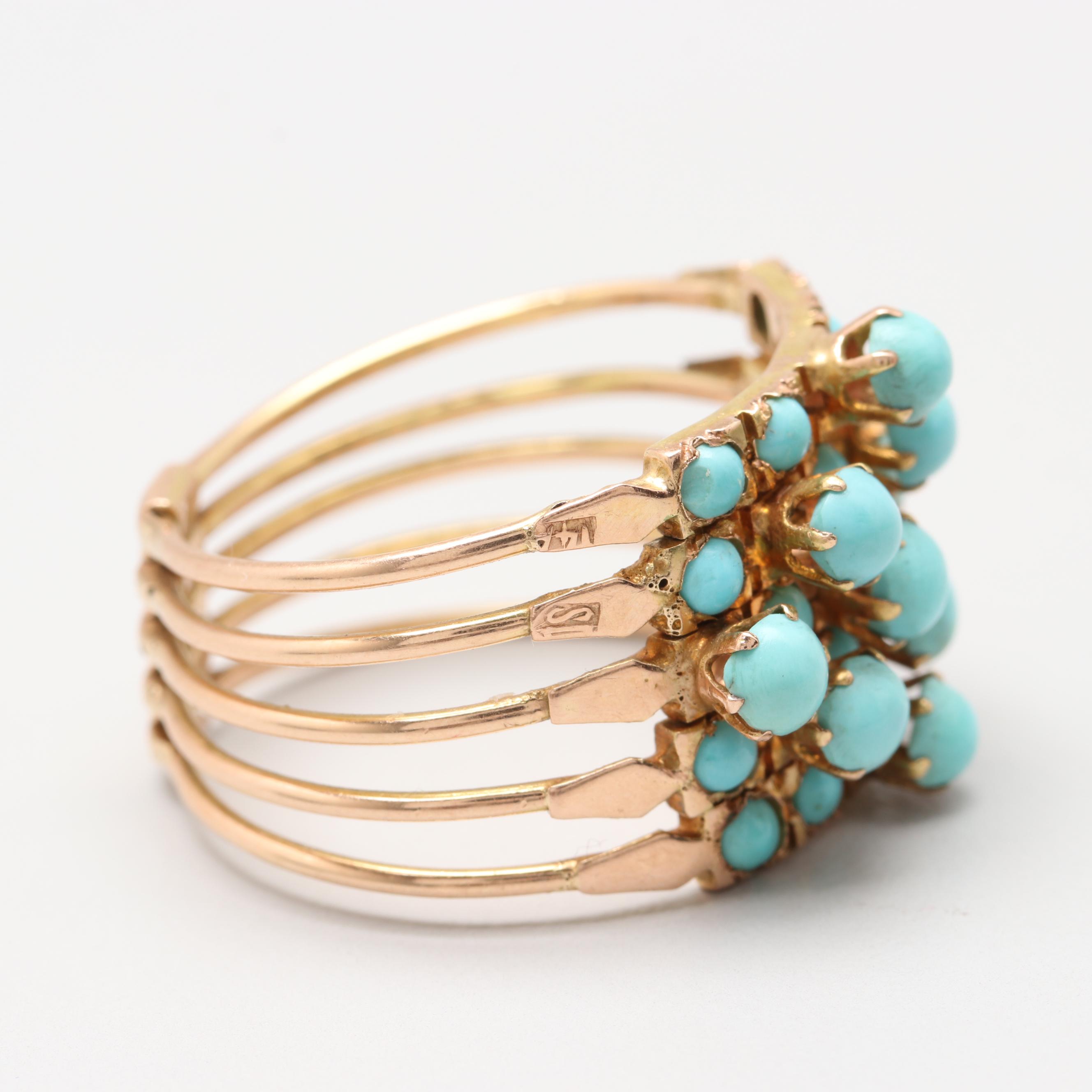 Vintage 14K Yellow Gold Turquoise Harem Ring