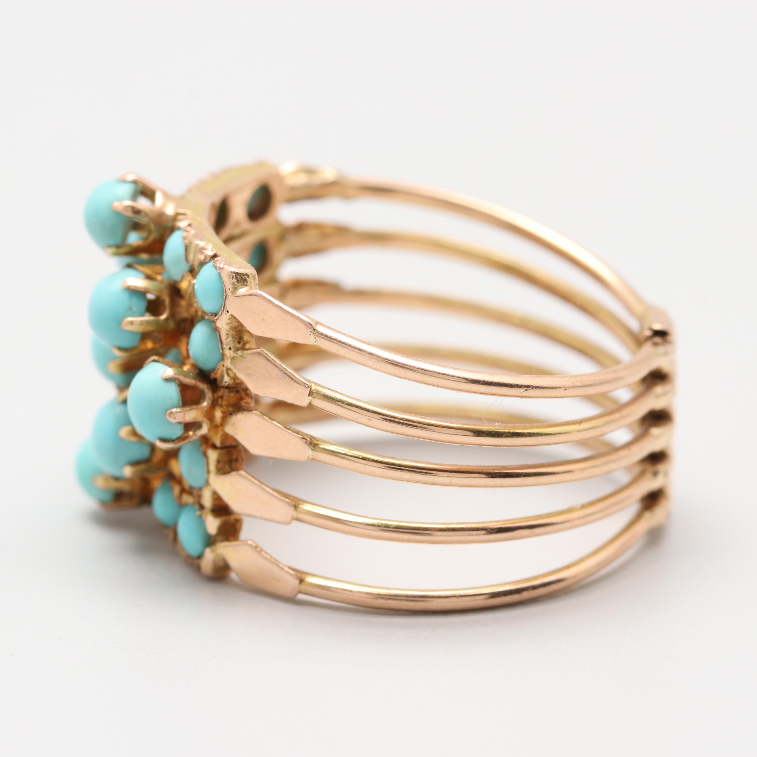 Vintage 14K Yellow Gold Turquoise Harem Ring