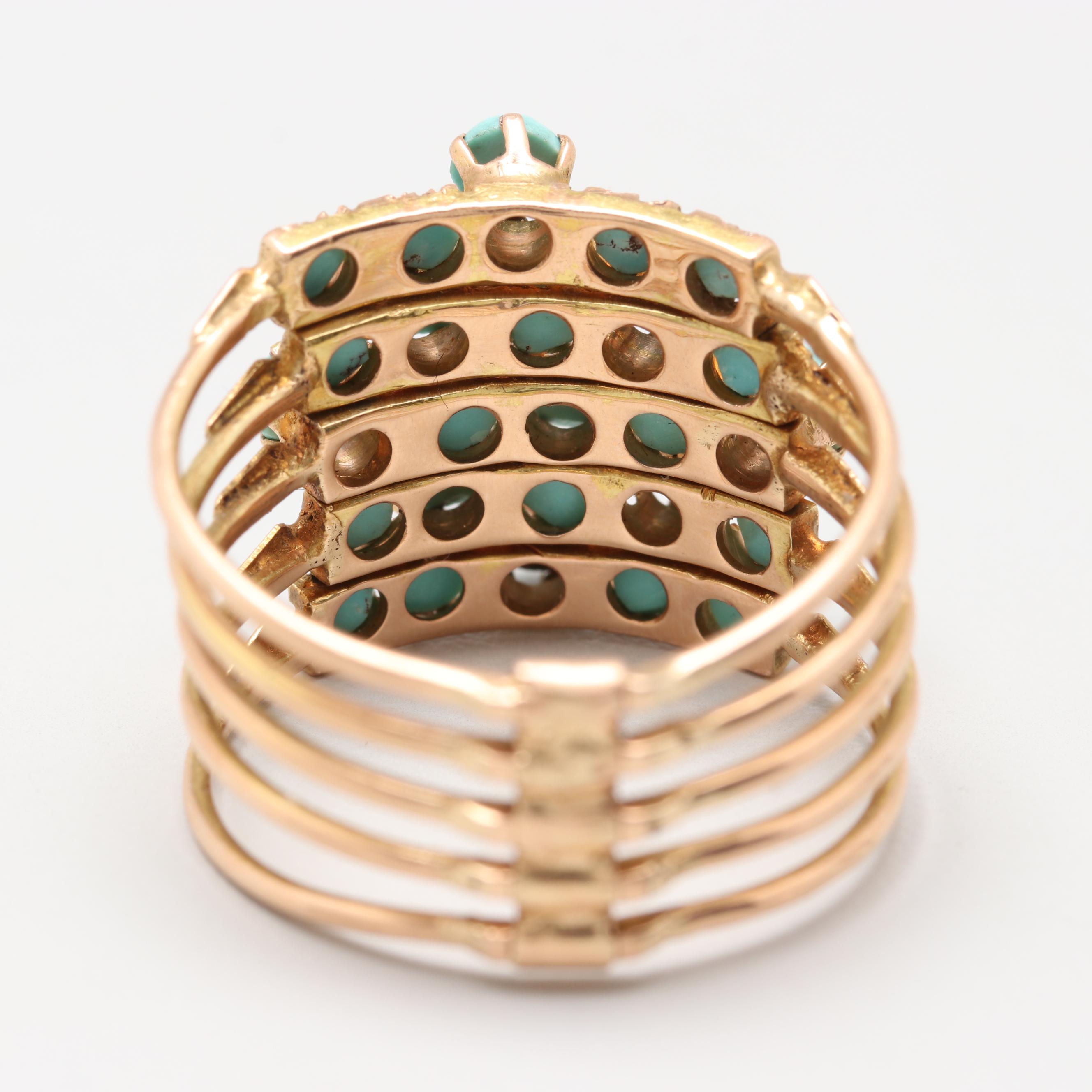 Vintage 14K Yellow Gold Turquoise Harem Ring