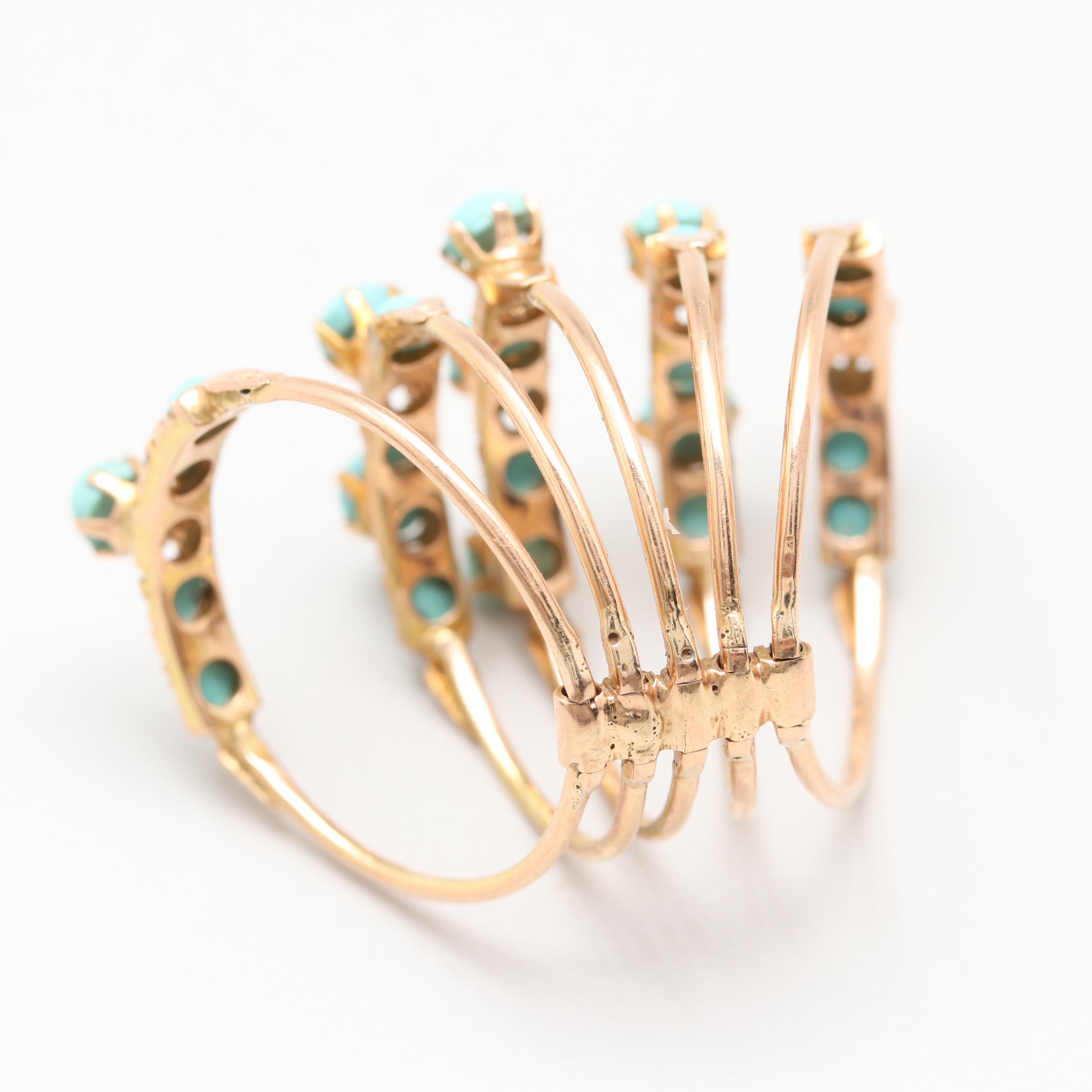 Vintage 14K Yellow Gold Turquoise Harem Ring