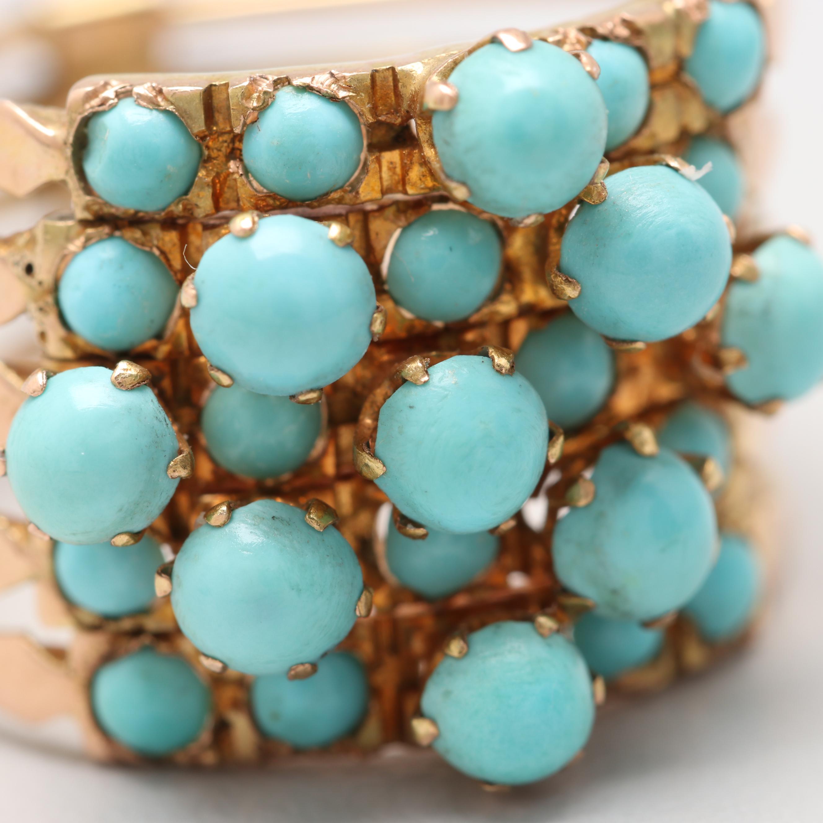 Vintage 14K Yellow Gold Turquoise Harem Ring