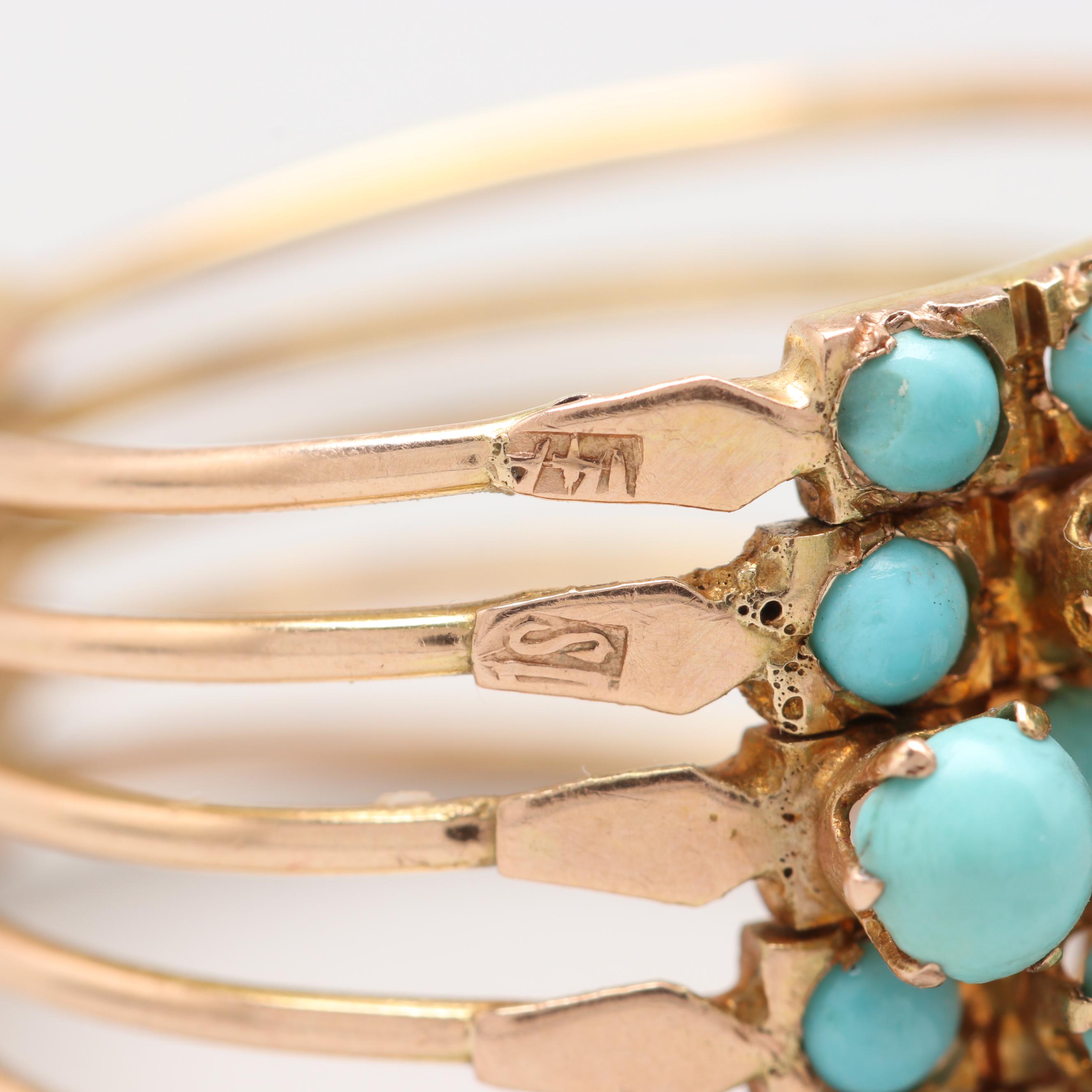 Vintage 14K Yellow Gold Turquoise Harem Ring