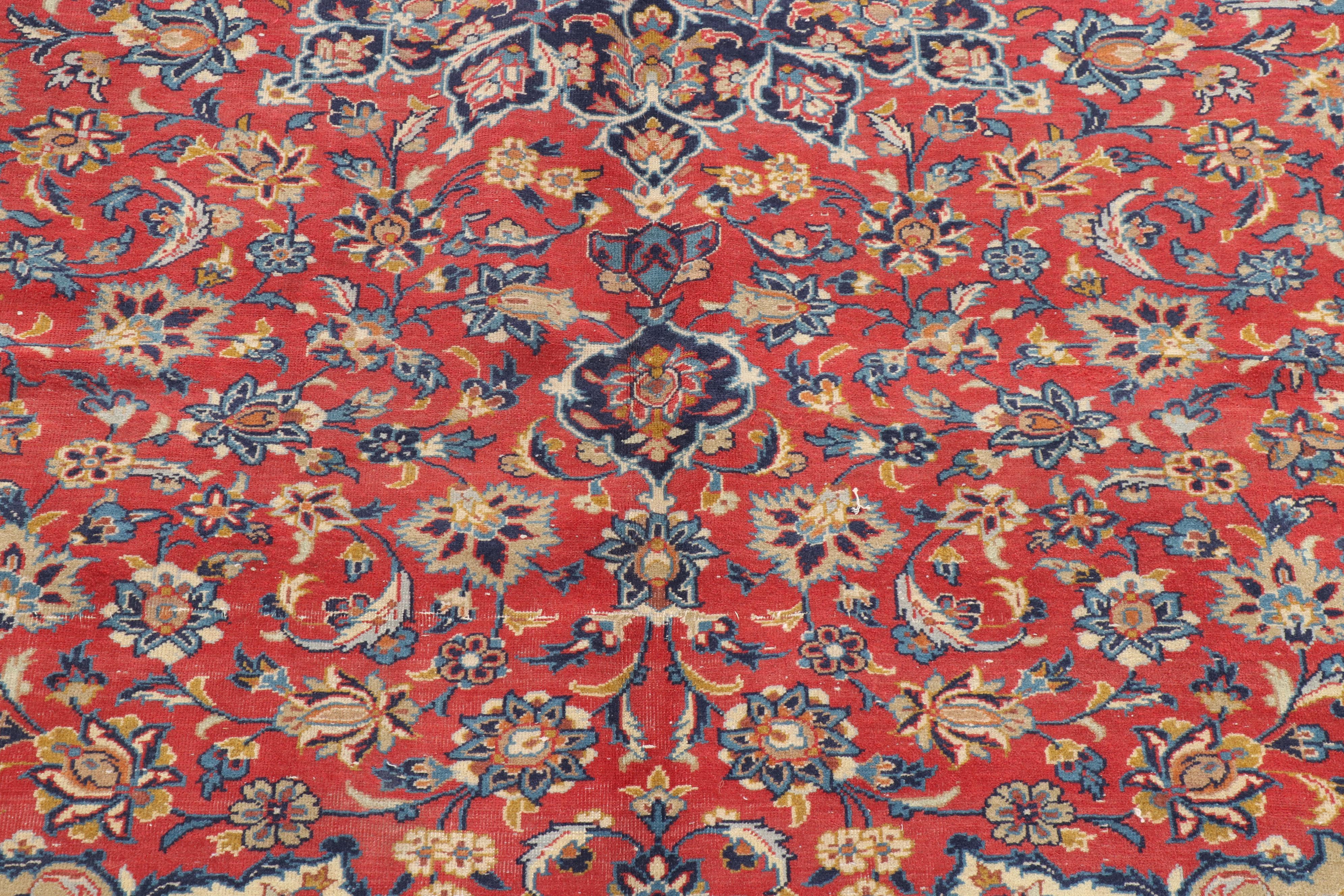 Hand-Knotted Persian Kashan Wool Room Sized Rug