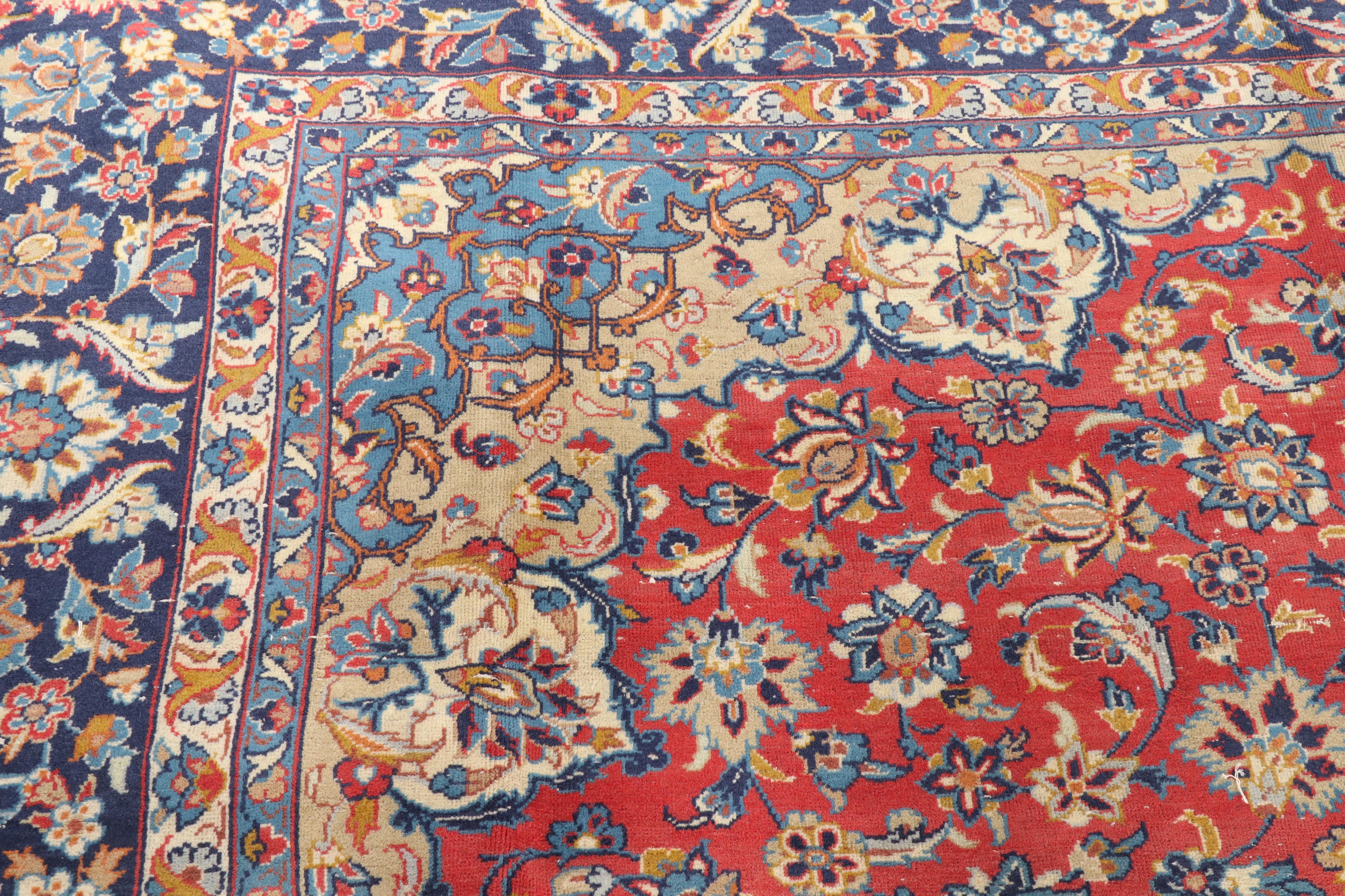 Hand-Knotted Persian Kashan Wool Room Sized Rug