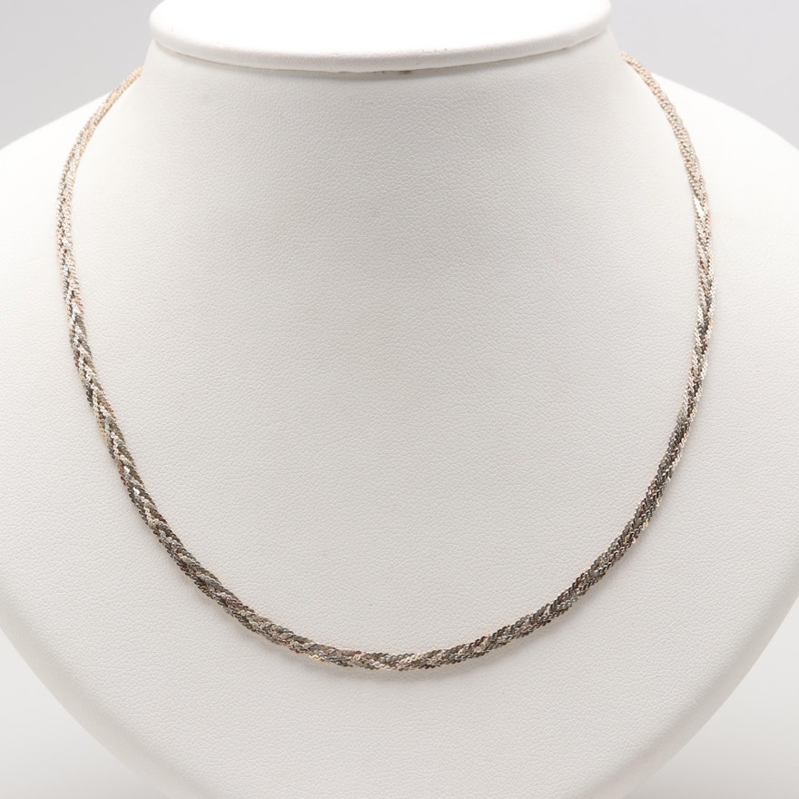 Sterling Sliver Braided Serpentine Chain Necklace