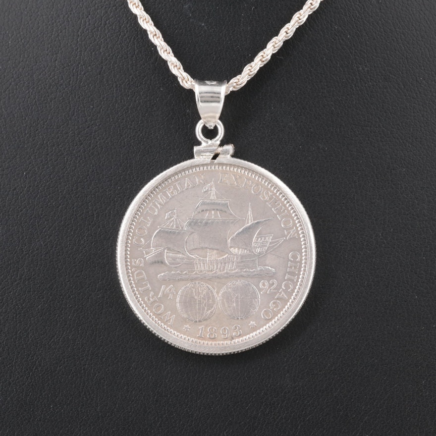 1893 Columbian Exposition Silver Commemorative Coin in a Sterling Silver Bezel