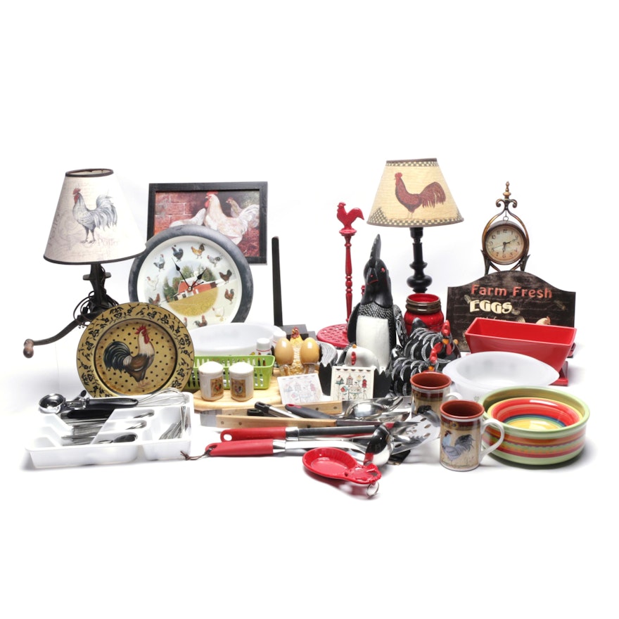 Rooster Decor and Kitchenware Including Kitchenaid and Anchor Hawking