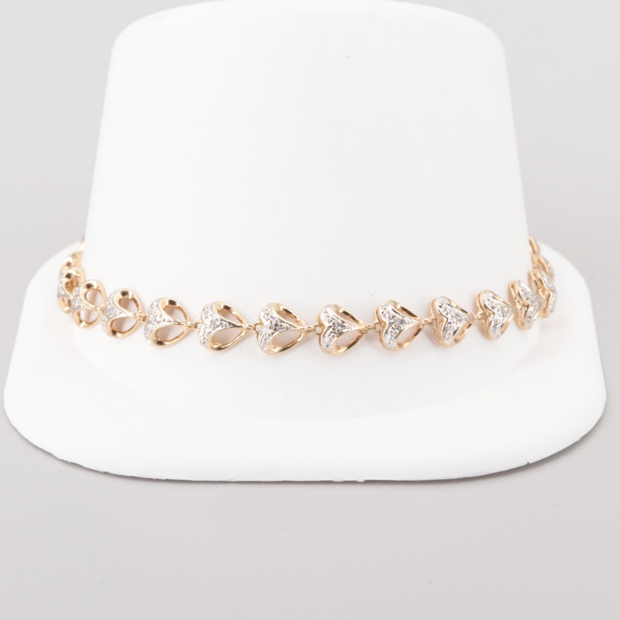 10K Yellow Gold Diamond Heart Bracelet