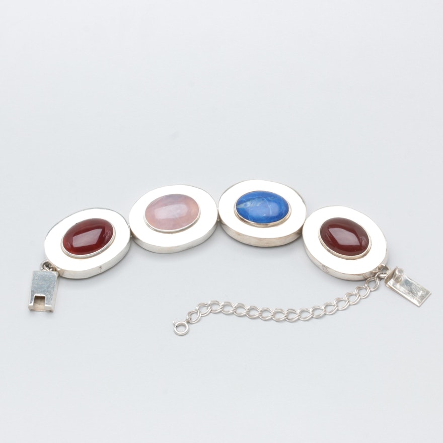 Brenda Schoenfeld Mexican Sterling Rose Quartz, Carnelian and Quartzite Bracelet