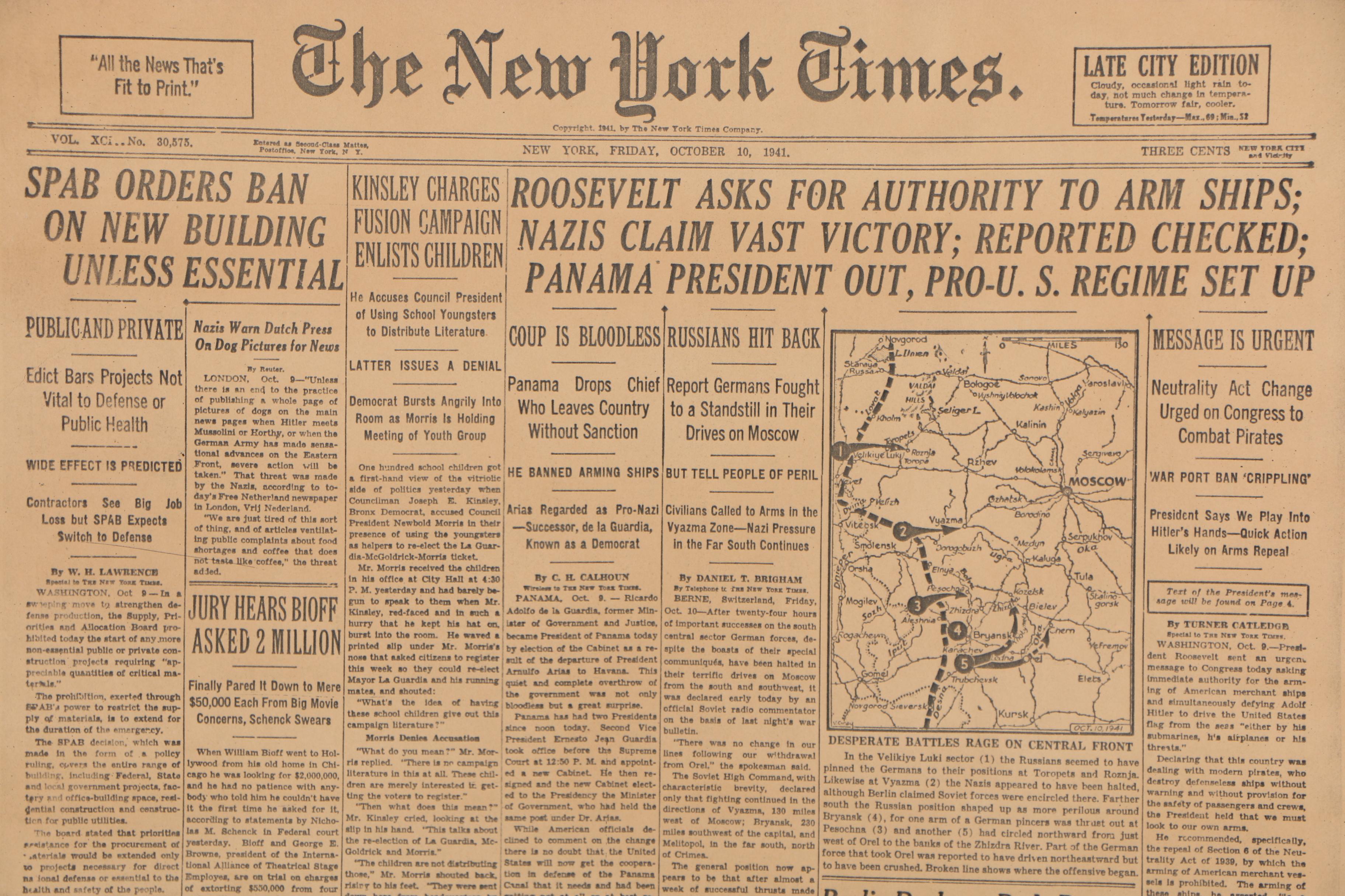 1941 "New York Times" Front Page