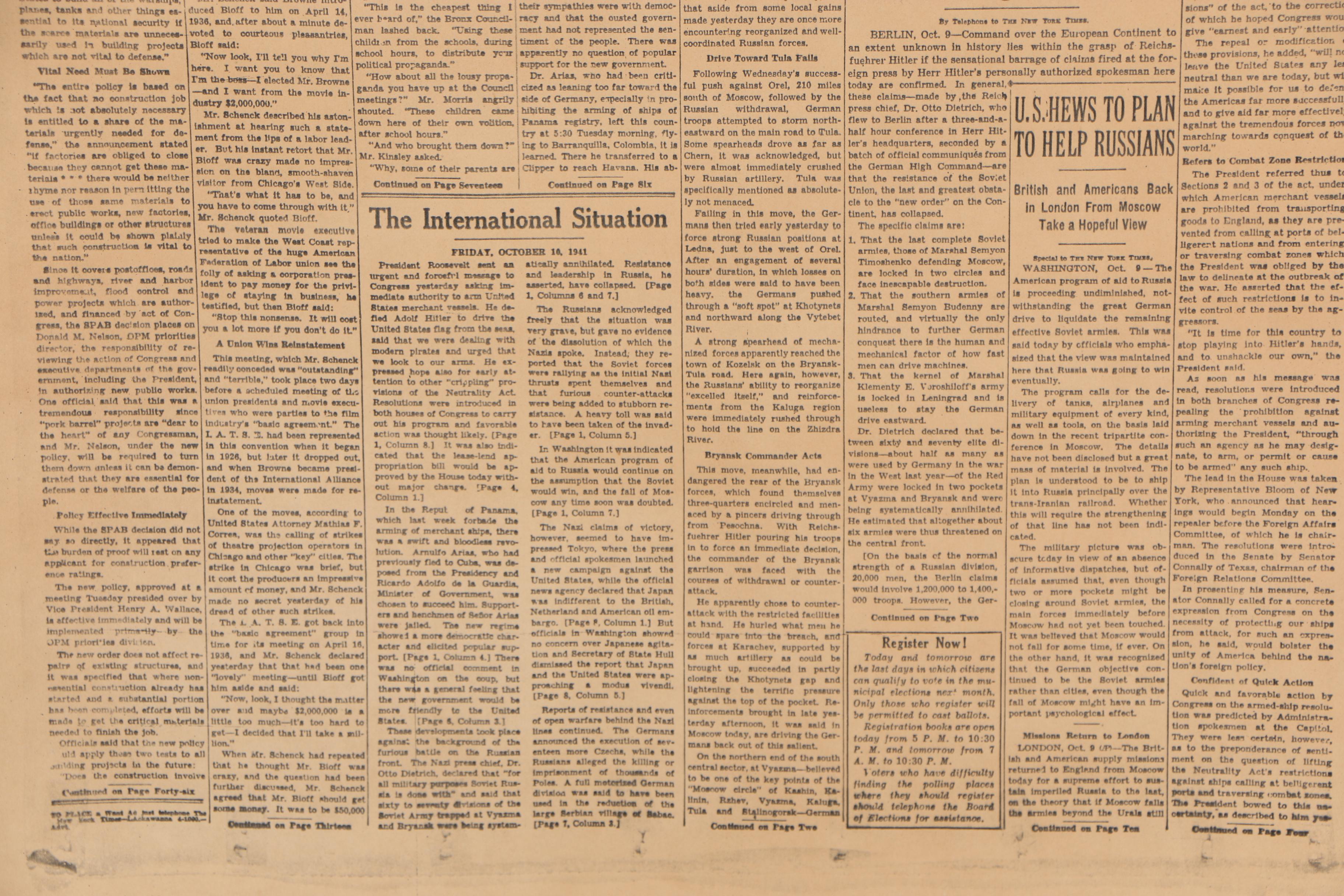 1941 "New York Times" Front Page