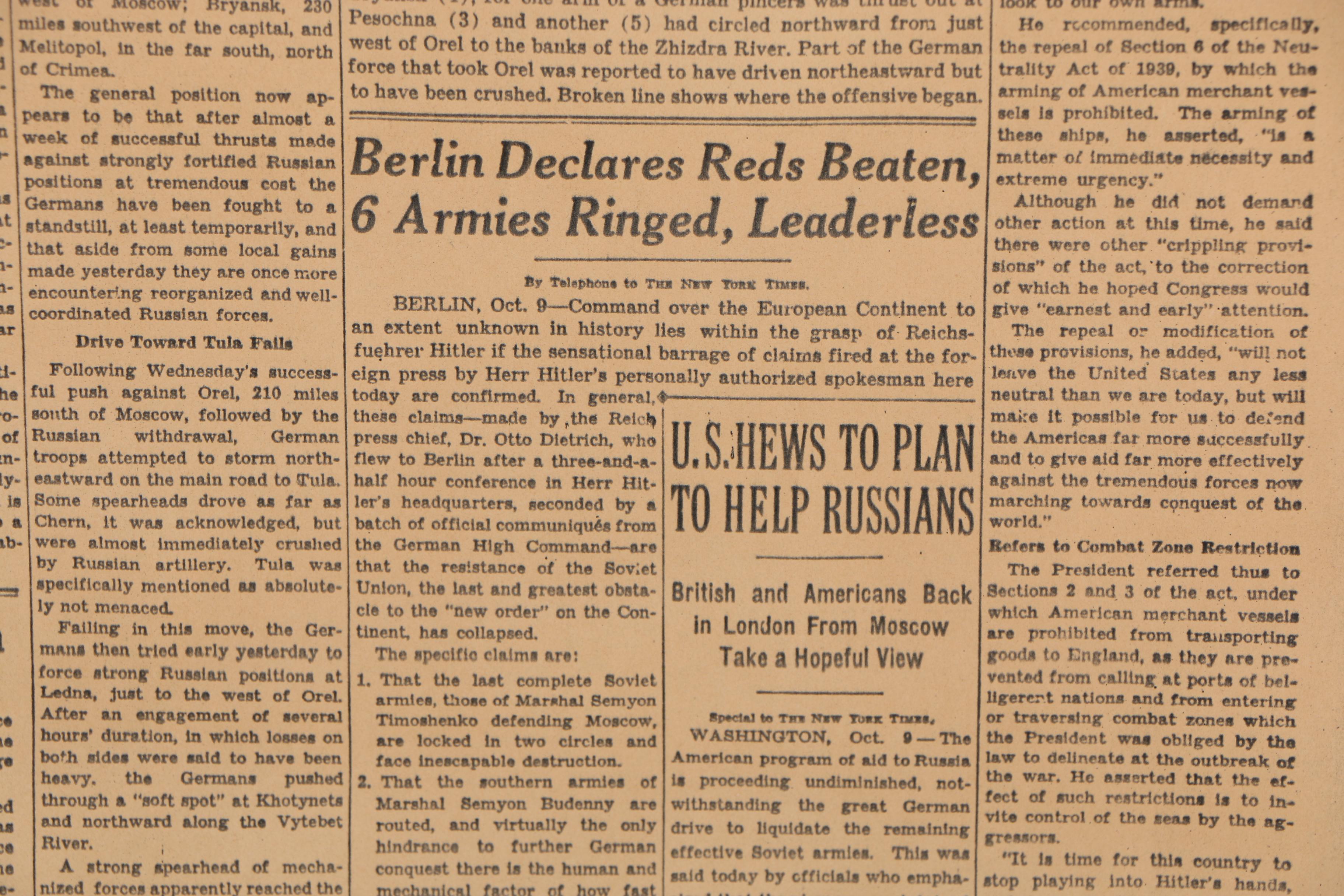 1941 "New York Times" Front Page